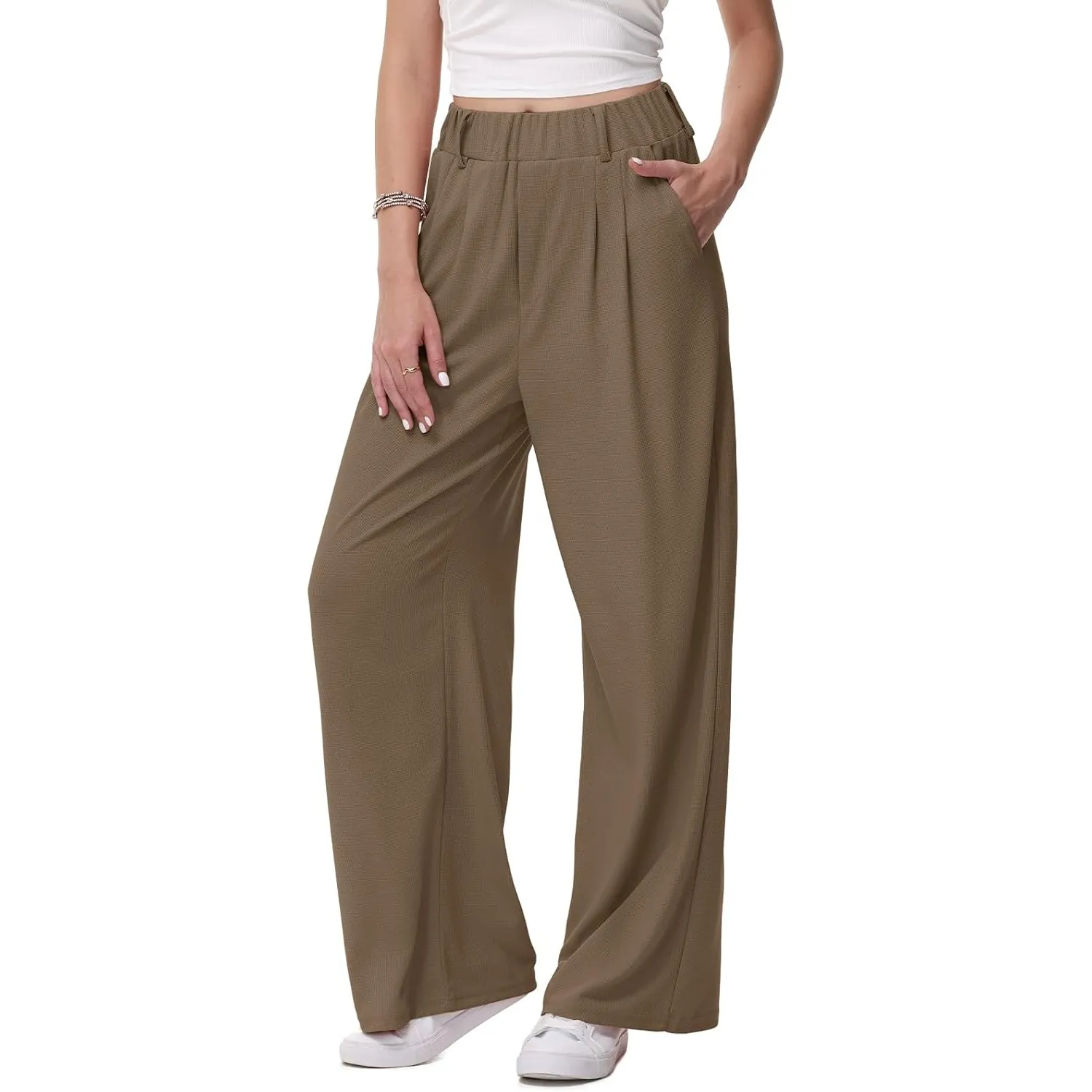 HMIYA Weite Hosen Damen Bügelfreie Stoffhose Mit Taschen
