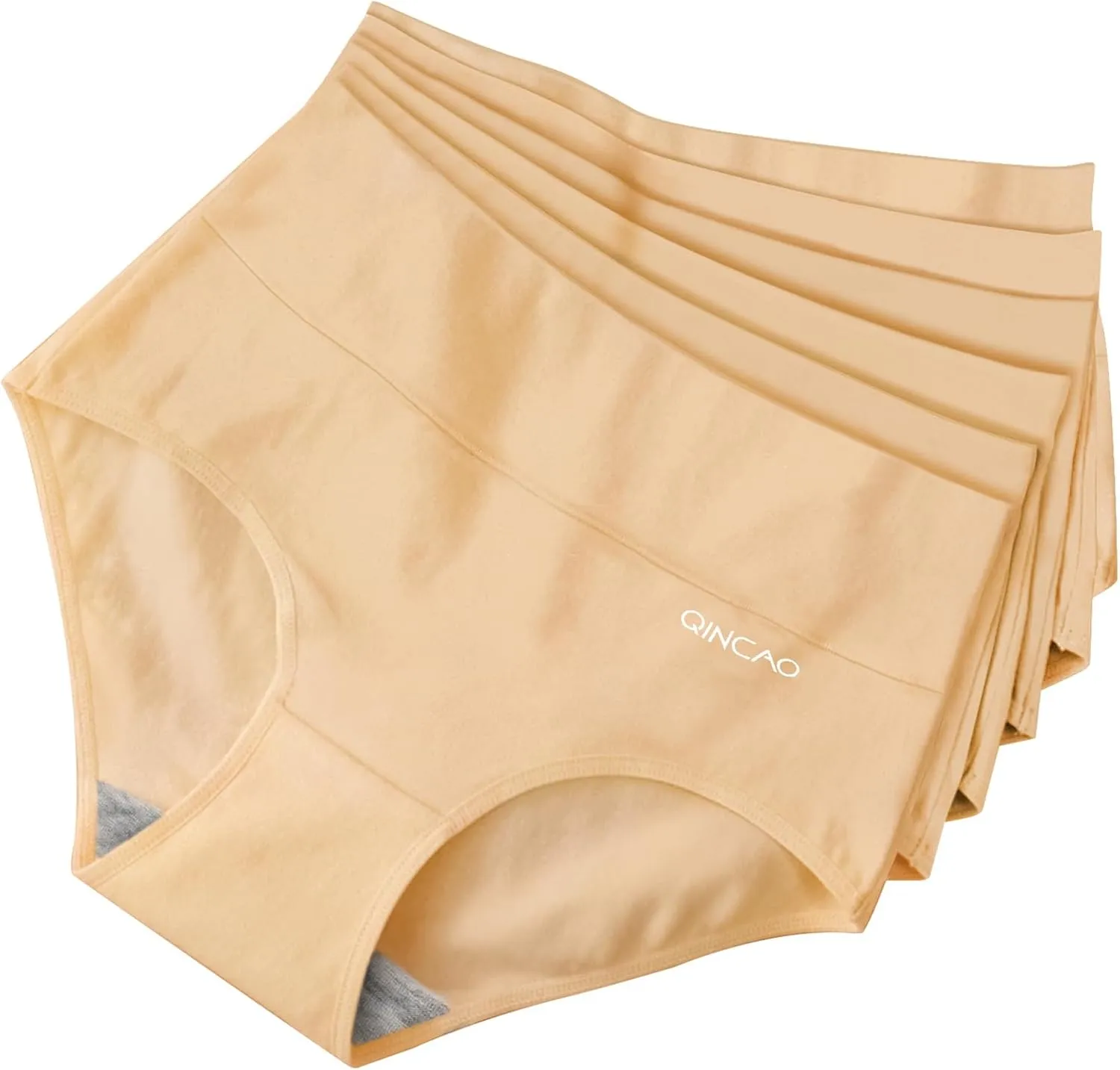 QINCAO Women's Underwear Pack of 6 High Waist Briefs Cotton Underwear Stretch Breathable Panties Soft