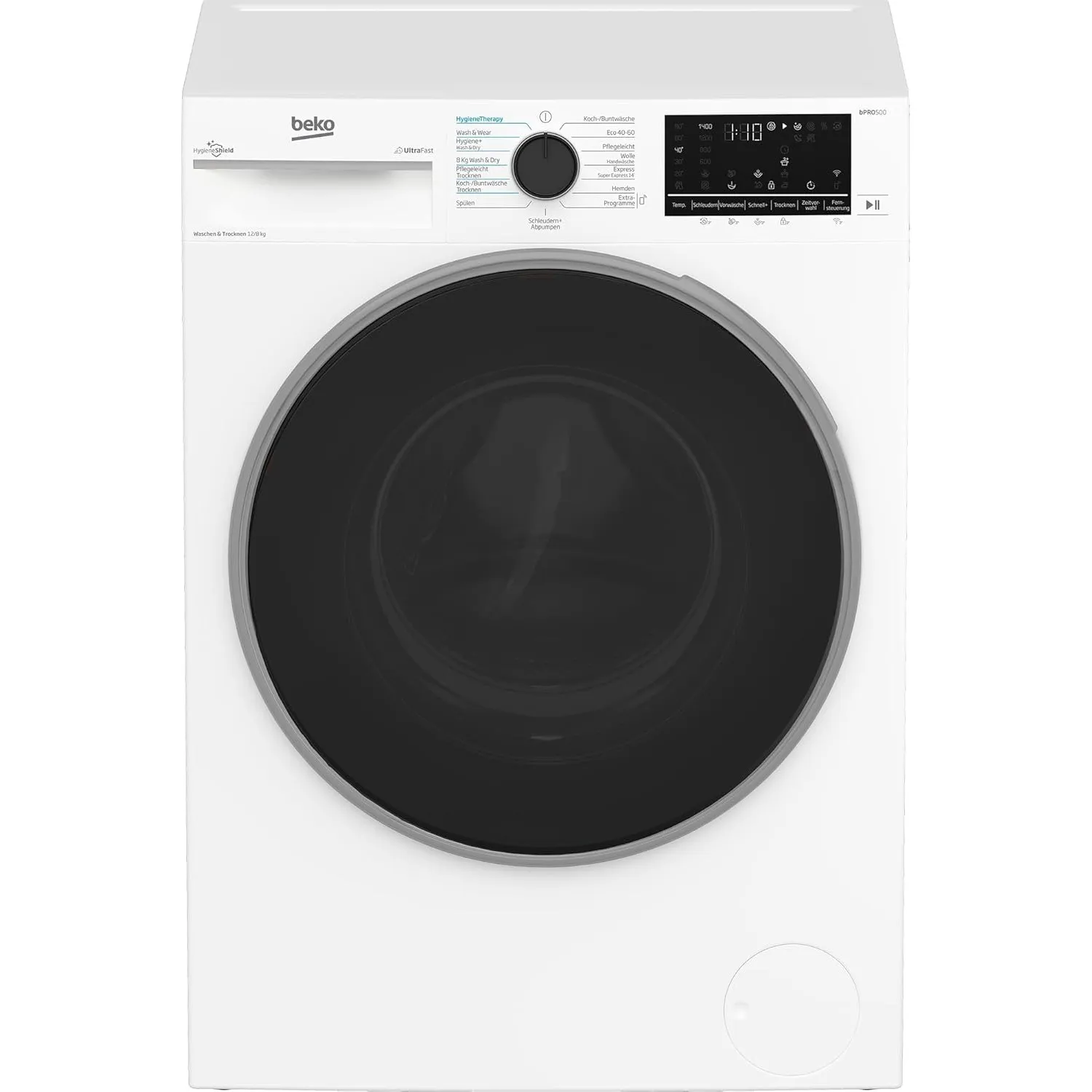 Beko B3DFT512447W freistehender Waschtrockner, 12 kg Waschen & 8 kg Trocknen, 1400 U/min, SteamCure, AddXtra Nachlegefu…