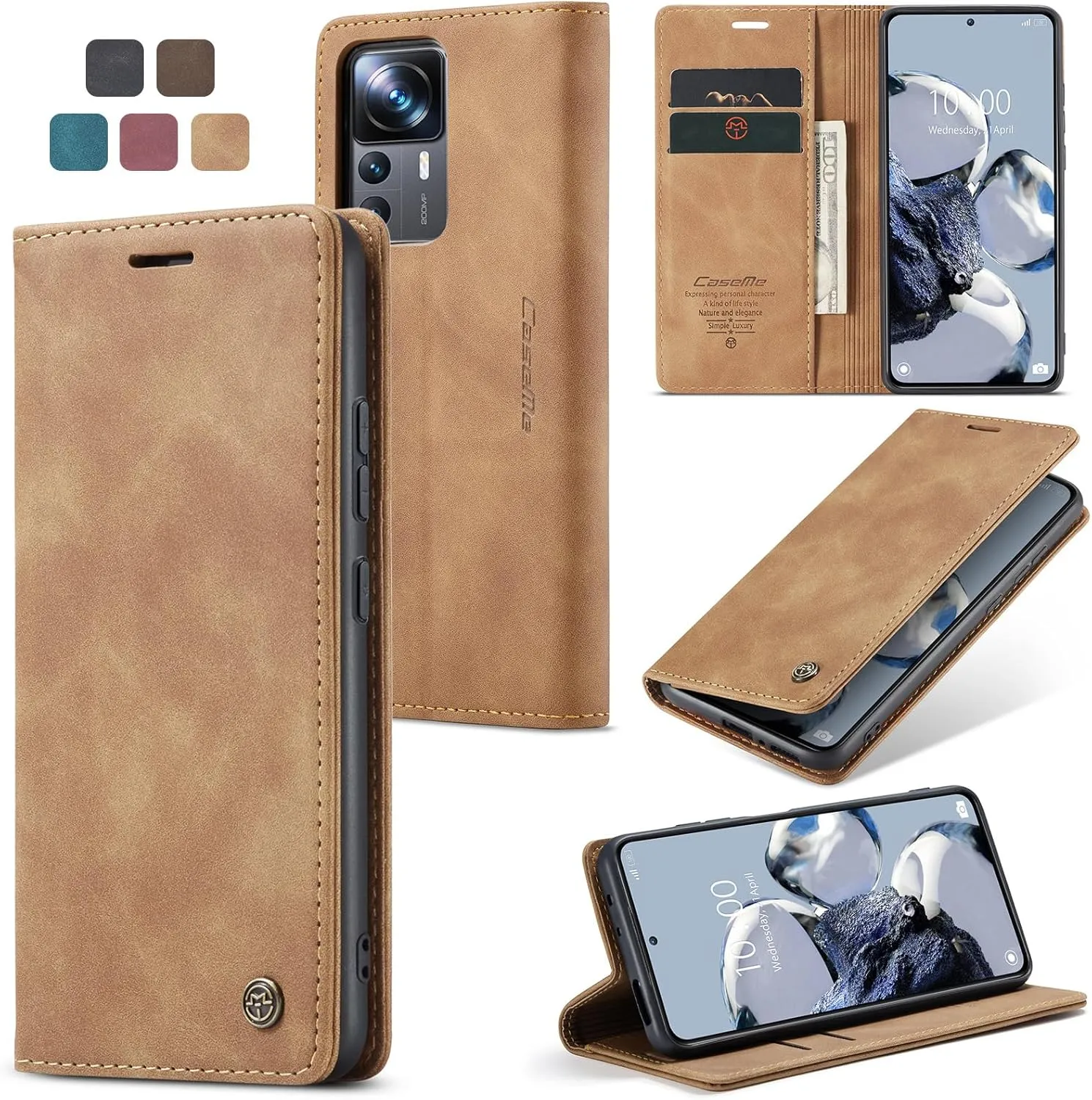 Hülle Xiaomi 12T/12T Pro klapphülle Premium Lederhülle Weiches Vintage-Nubukleder Faltbare Ständer Schutzhülle Kartenfa…