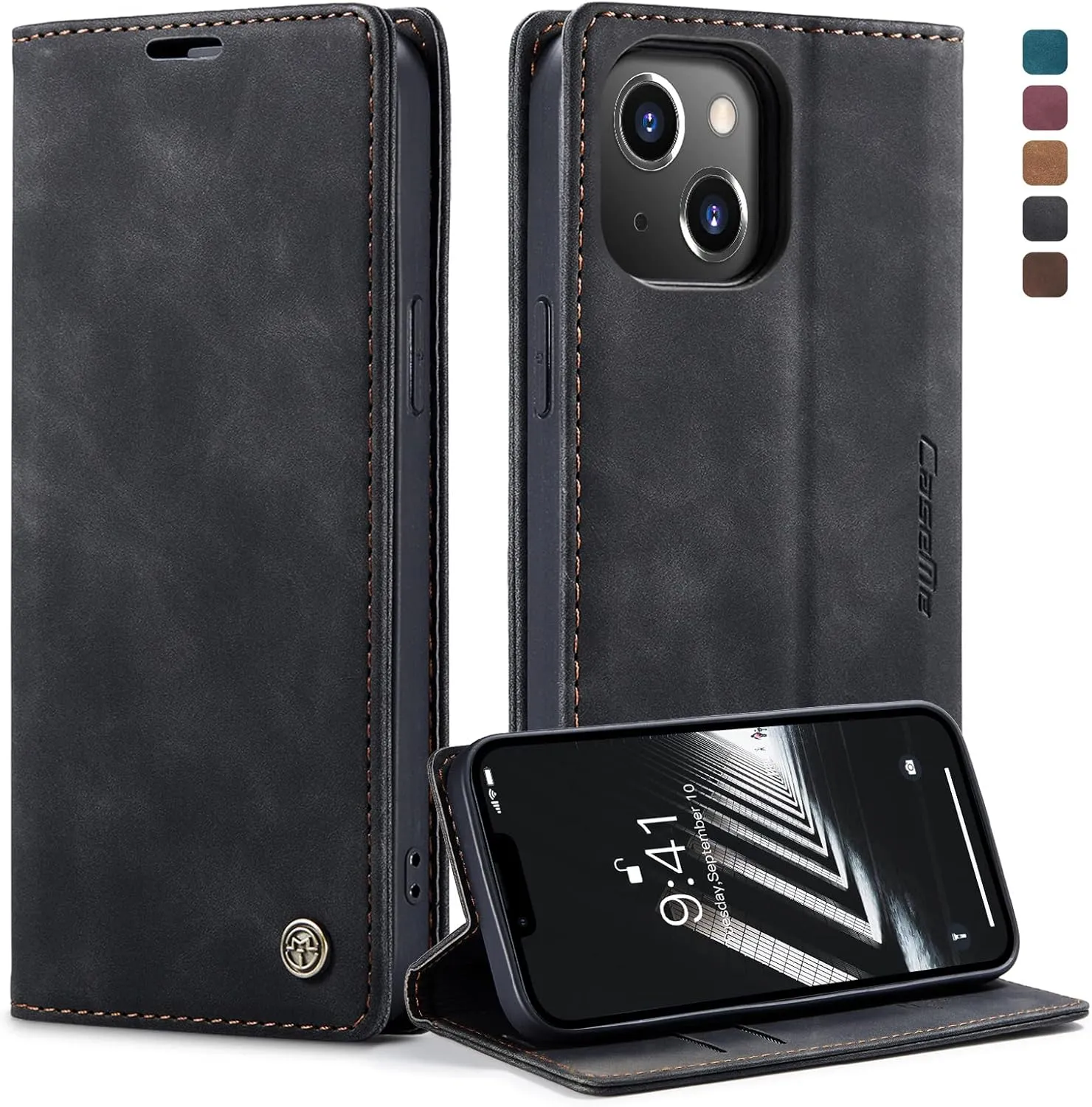 Hülle iPhone 14 Plus klapphülle Premium Lederhülle Weiches Vintage-Nubukleder Faltbare Ständer Schutzhülle Kartenfach S…