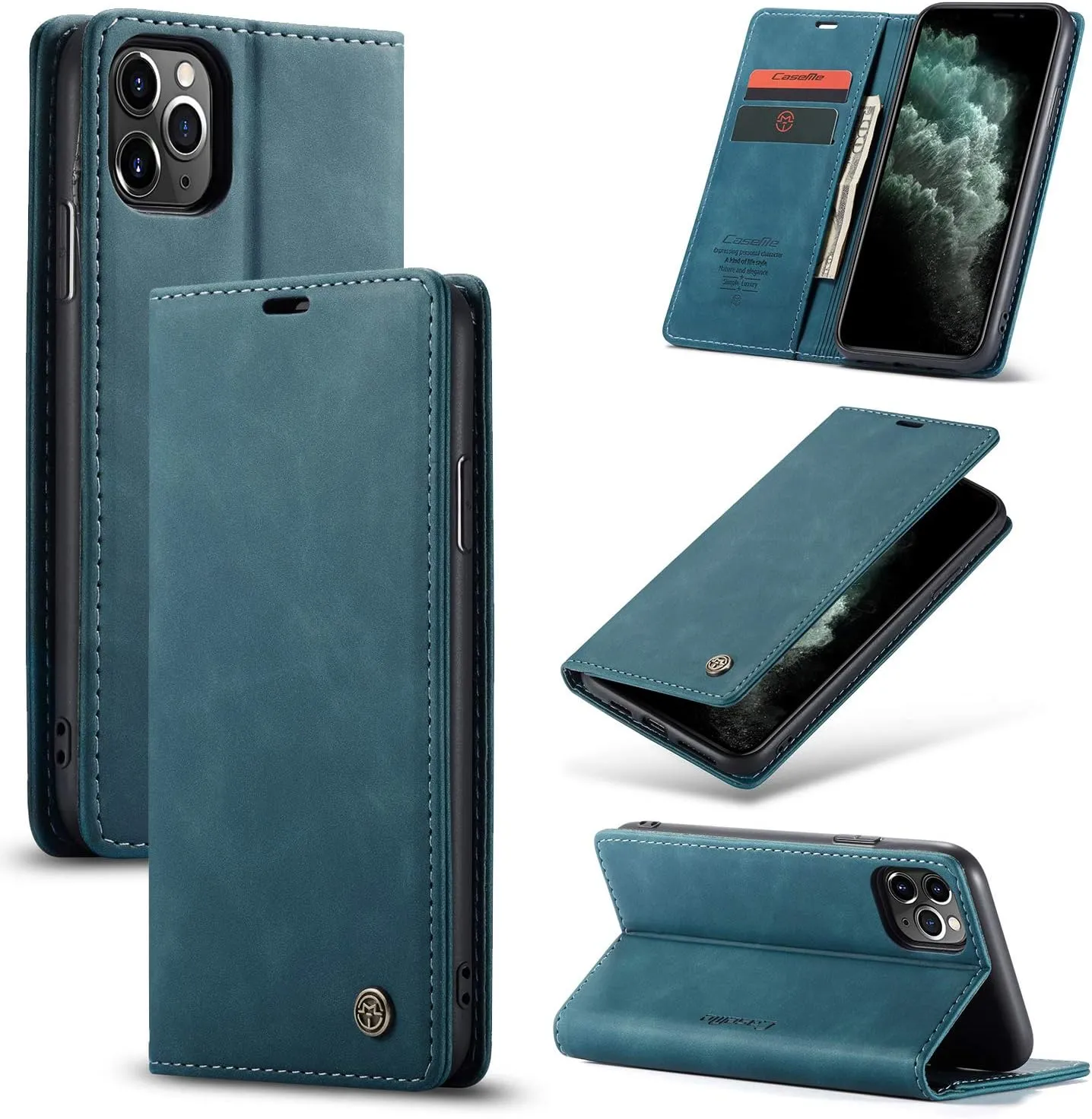 hülle iPhone 11 Pro klapphülle Premium Lederhülle Weiches Vintage-Nubukleder Faltbare Ständer Schutzhülle Kartenfach St…