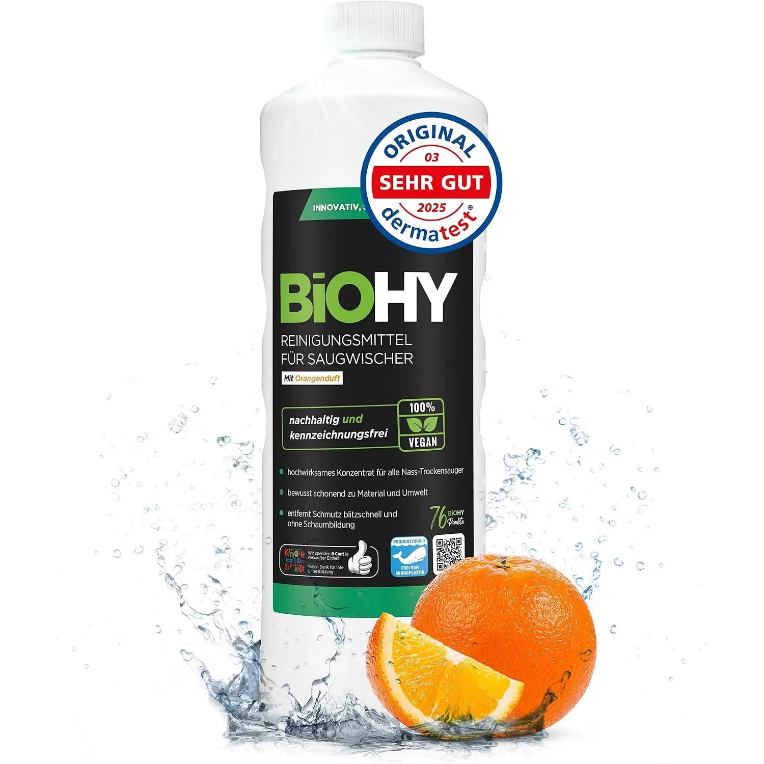 BiOHY Reinigungsmittel für Saugwischer mit Orangenduft (1l Flasche) | 1:200 Konzentrat für alle Nass-Trockensauger & Wa…