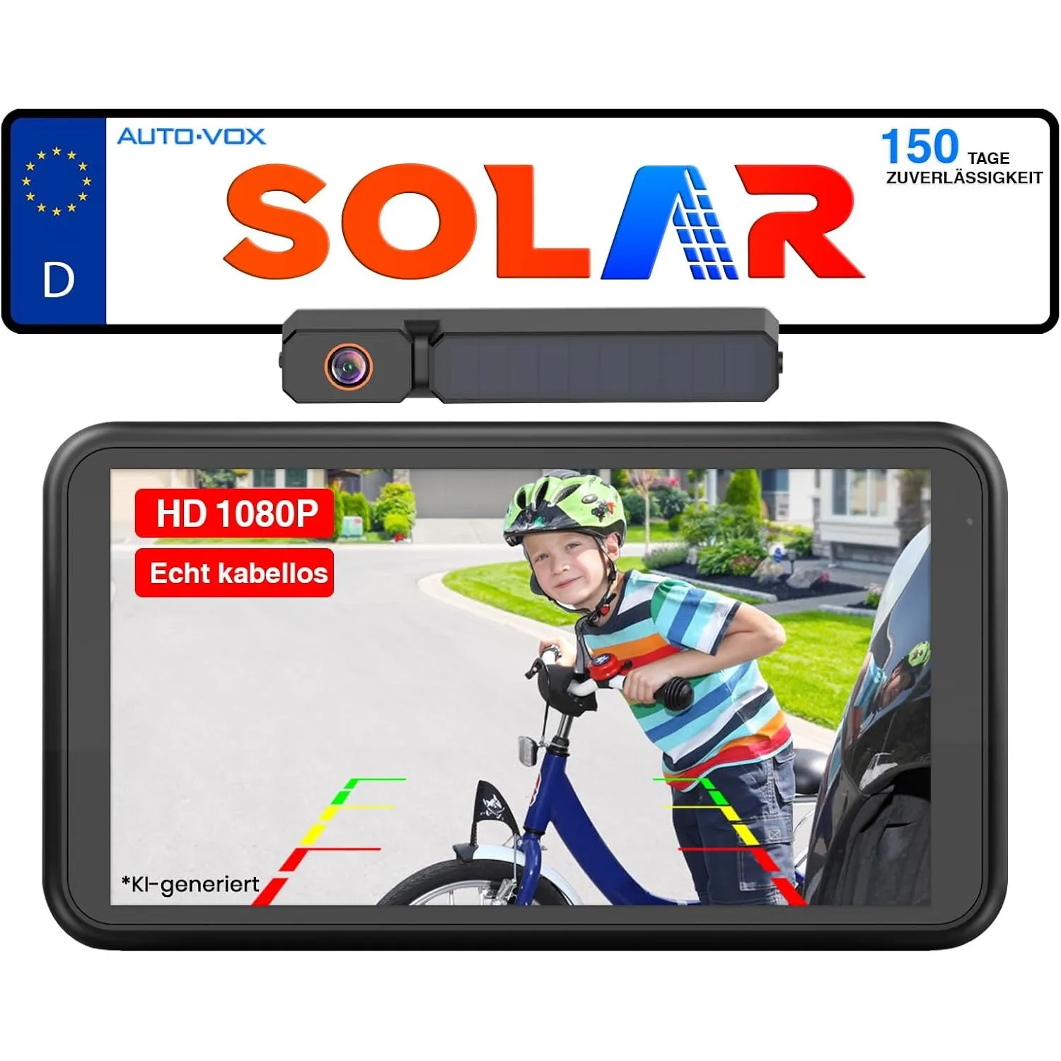 AUTO-VOX Solar Rückfahrkamera Kabellos mit 5 Zoll 1080P Monitor