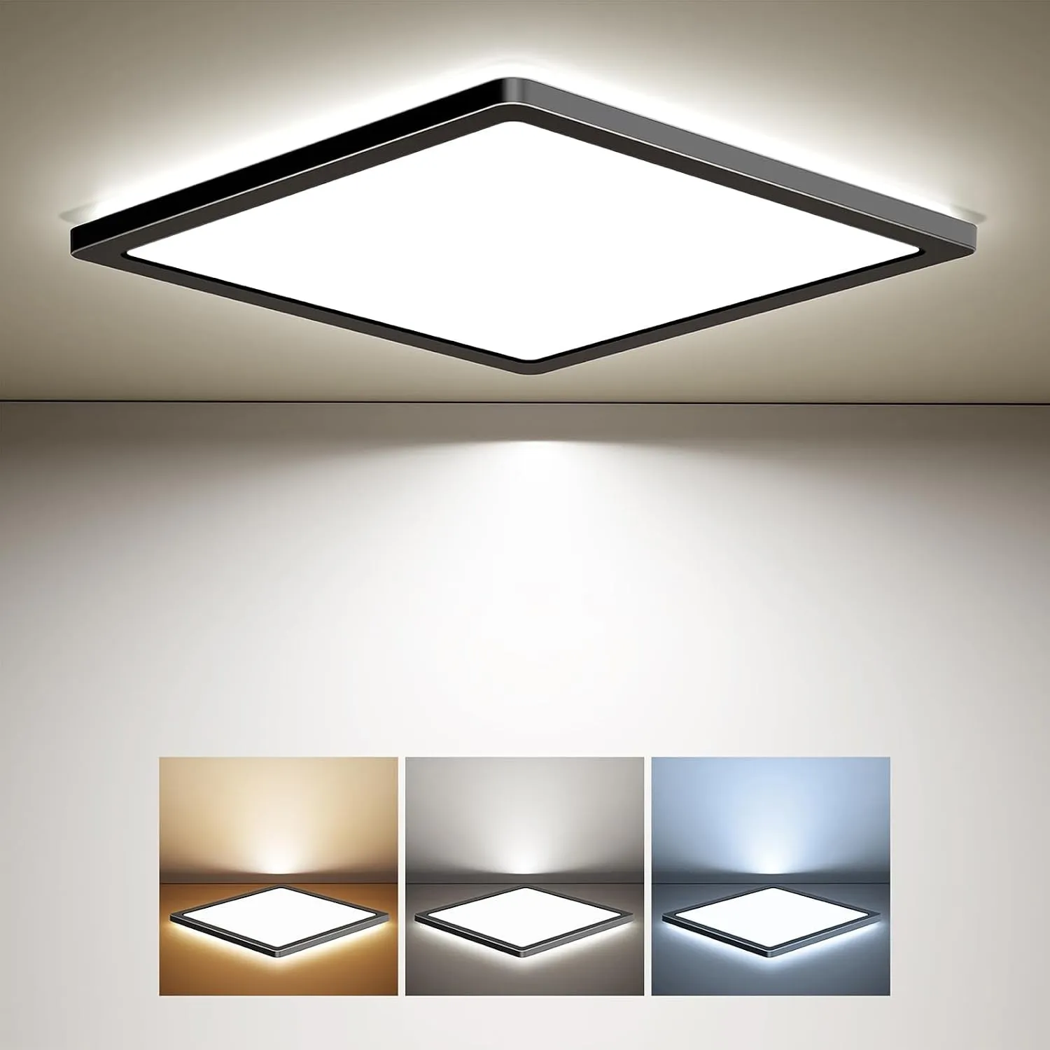 BLNAN LED Deckenleuchte 24W Deckenlampe Flach, Warm Neutral Kalt Weiß 3000K/4000K/5000K, 2400LM Panel mit Hinterleuchtu…