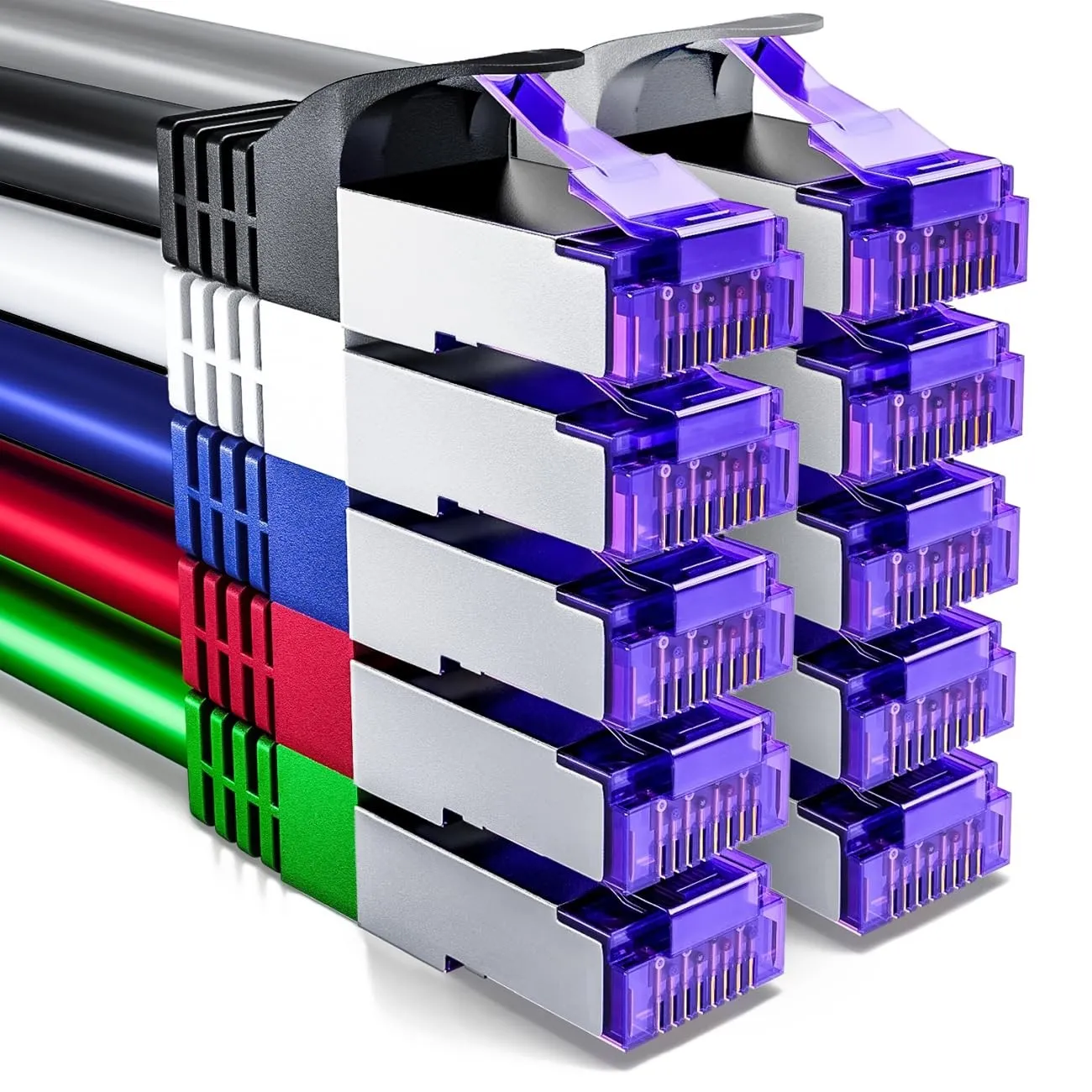 deleyCON 0,5m CAT7 Netzwerkkabel RJ45 10 Gigabit, 10 Stück - Bunt