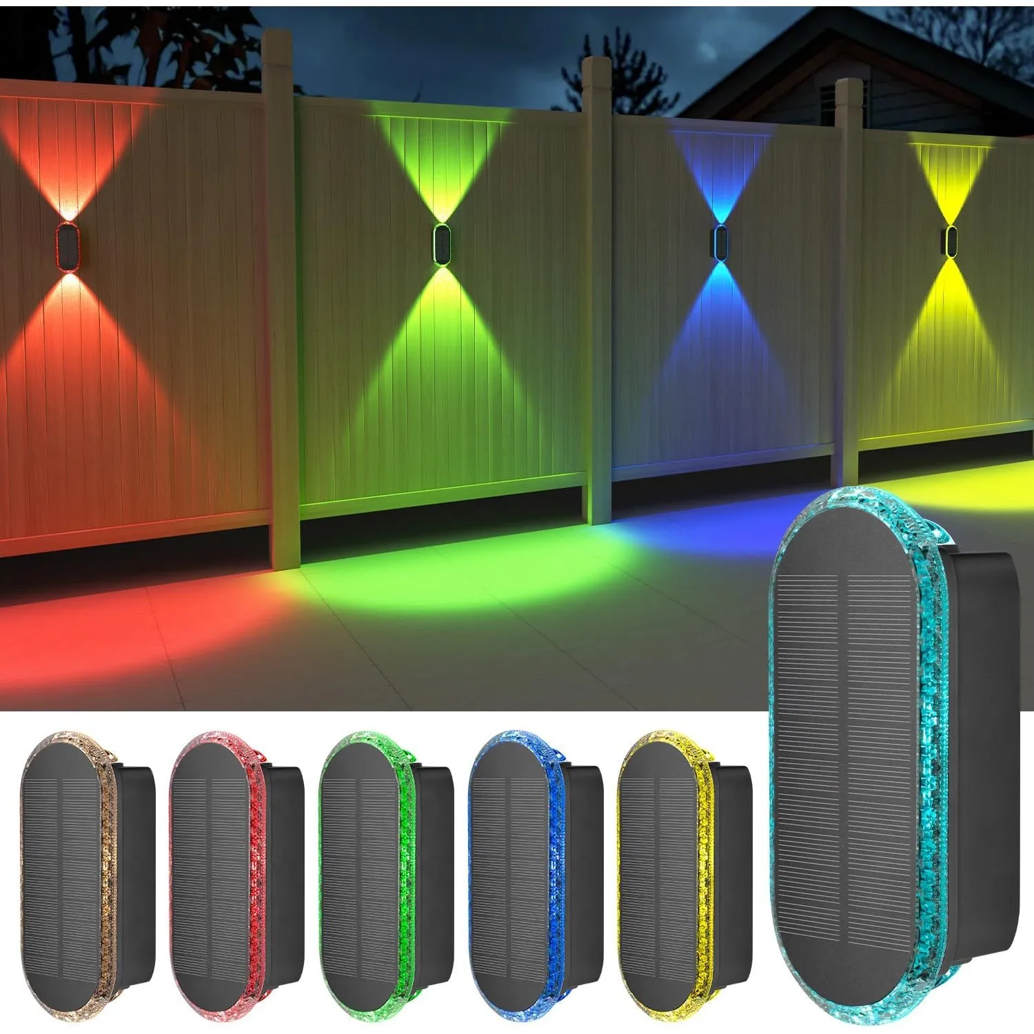 ELLASAY Solarlampen für Außen,RGB Solar Wandleuchte Up and Down Leuchten Aussen IP65 Wasserdicht,7 Farben Heller Solarl…