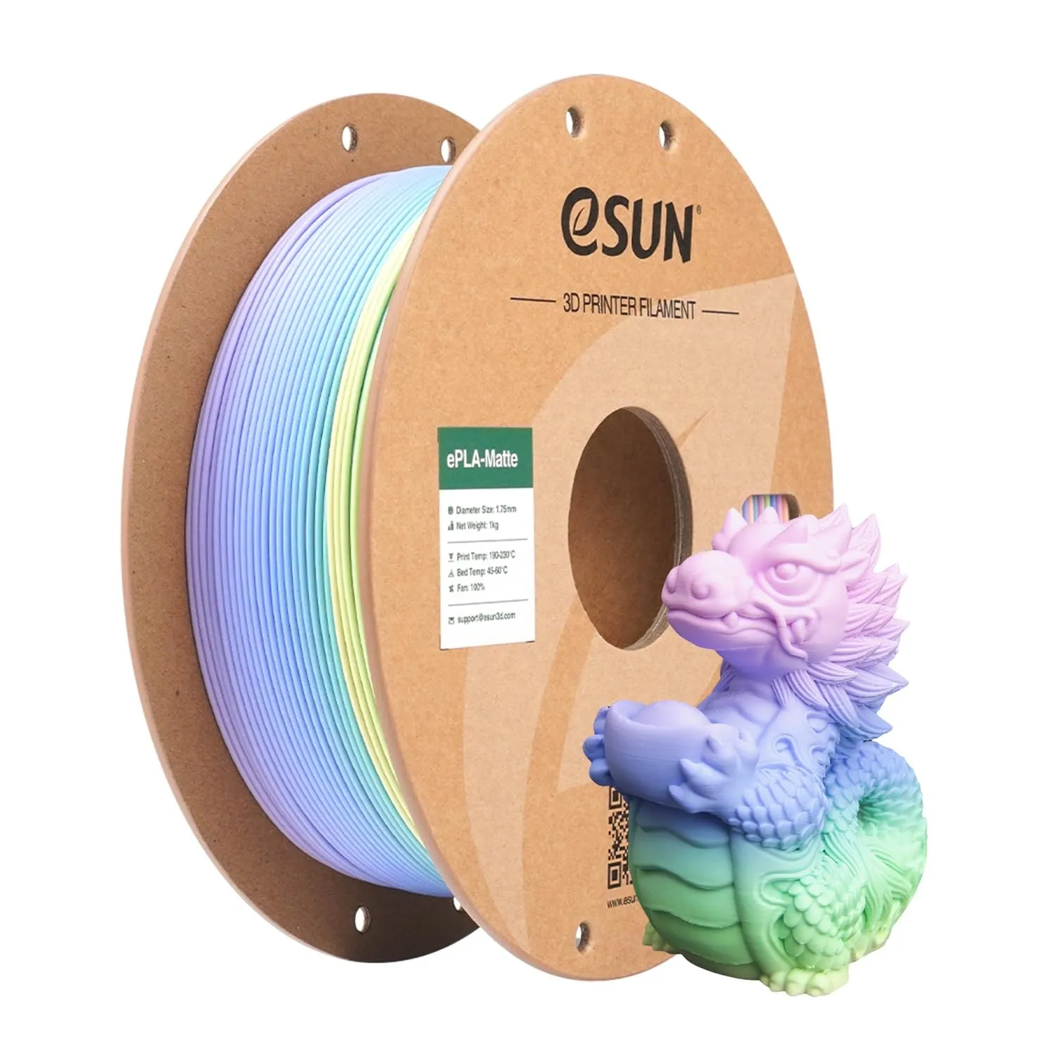 eSUN Matte PLA Rainbow Filament 1.75mm, Makrone,1KG