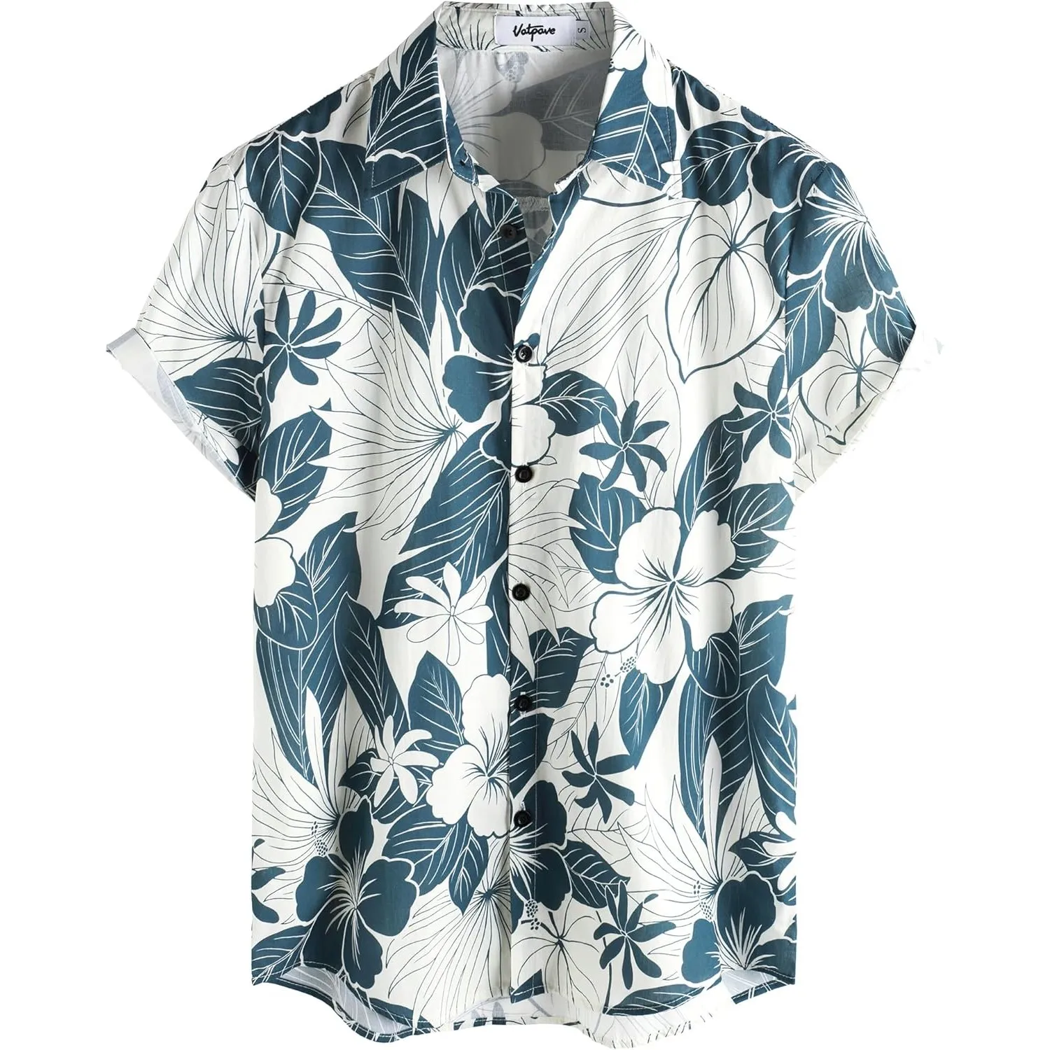 VATPAVE Herren Baumwolle Hawaii Hemd männer Blumen Freizeit Kurzarmhemd Sommerhemd
