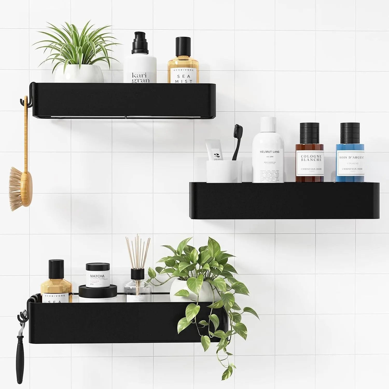 Kitsure 3 Stück Duschablage, Badezimmer Organizer, Large, Schwarz | rostfreie Badezimmer Organizer, schnell trocknendes…