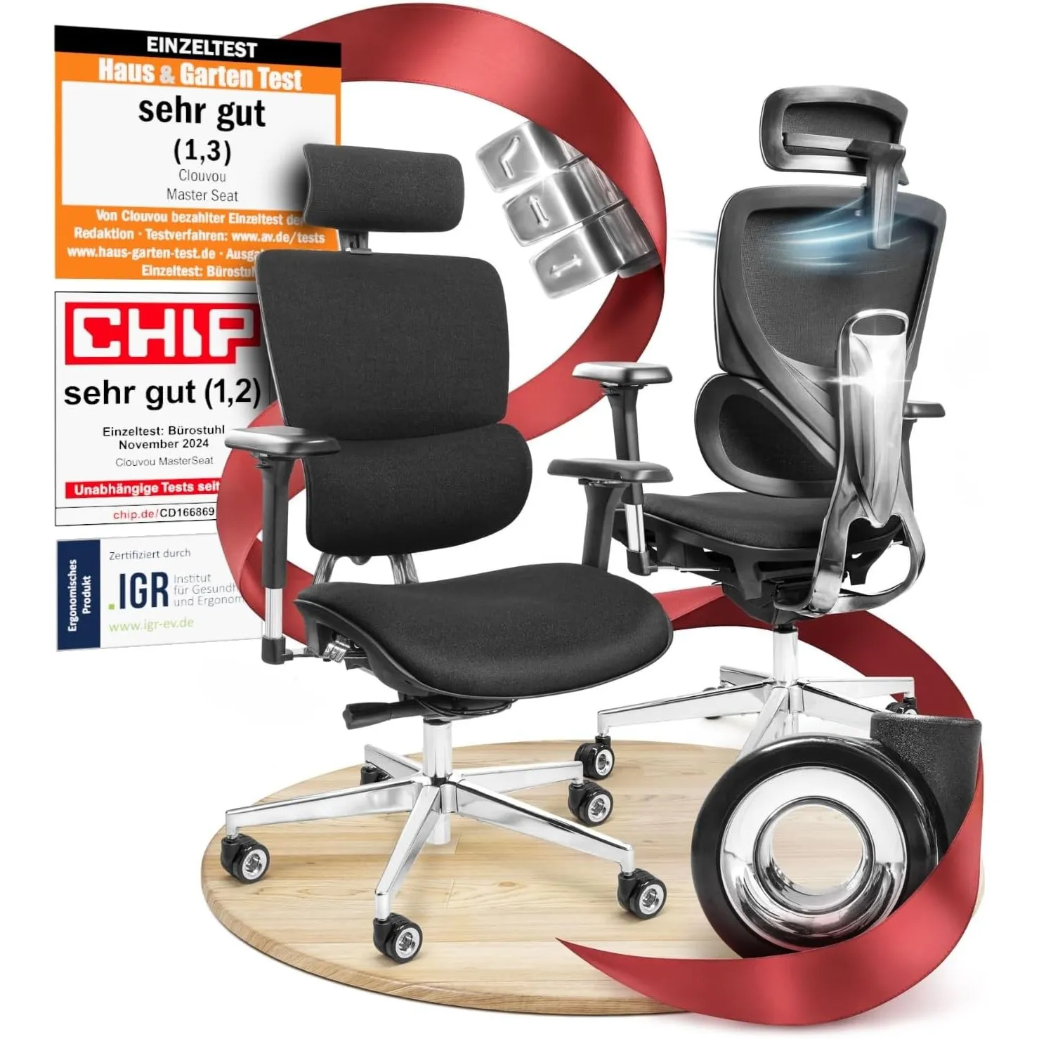 CLOUVOU MasterSeat Bürostuhl Ergonomisch [TESTSIEGER] 100% Ergonomie-System