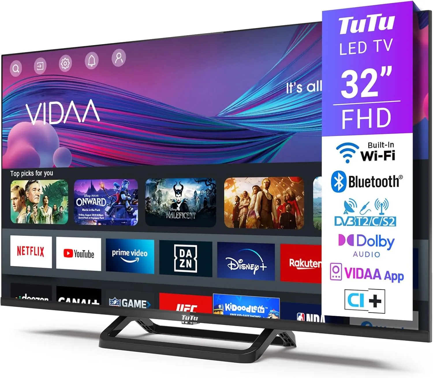 TuTu TUV32FN1B TV 32 Inch (80 cm), Full HD Smart TV with Bluetooth, Wi-Fi, Triple Tuner (DVB-T/T2, DVB-C, DVB-S/S2), Ap…