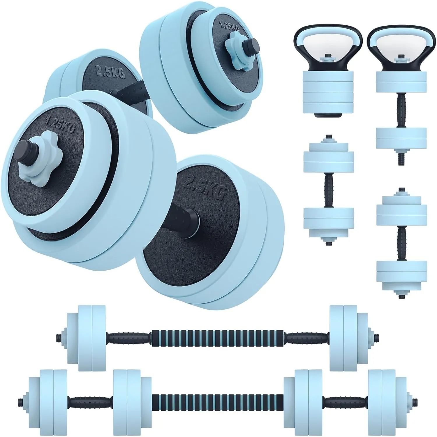 PASYOU Hantelset Verstellbar 20kg 5 in 1 Hanteln Set,Liegestütze & Kettlebell,Dumbbell Set mit Verbindungsrohr, Kurzhan…