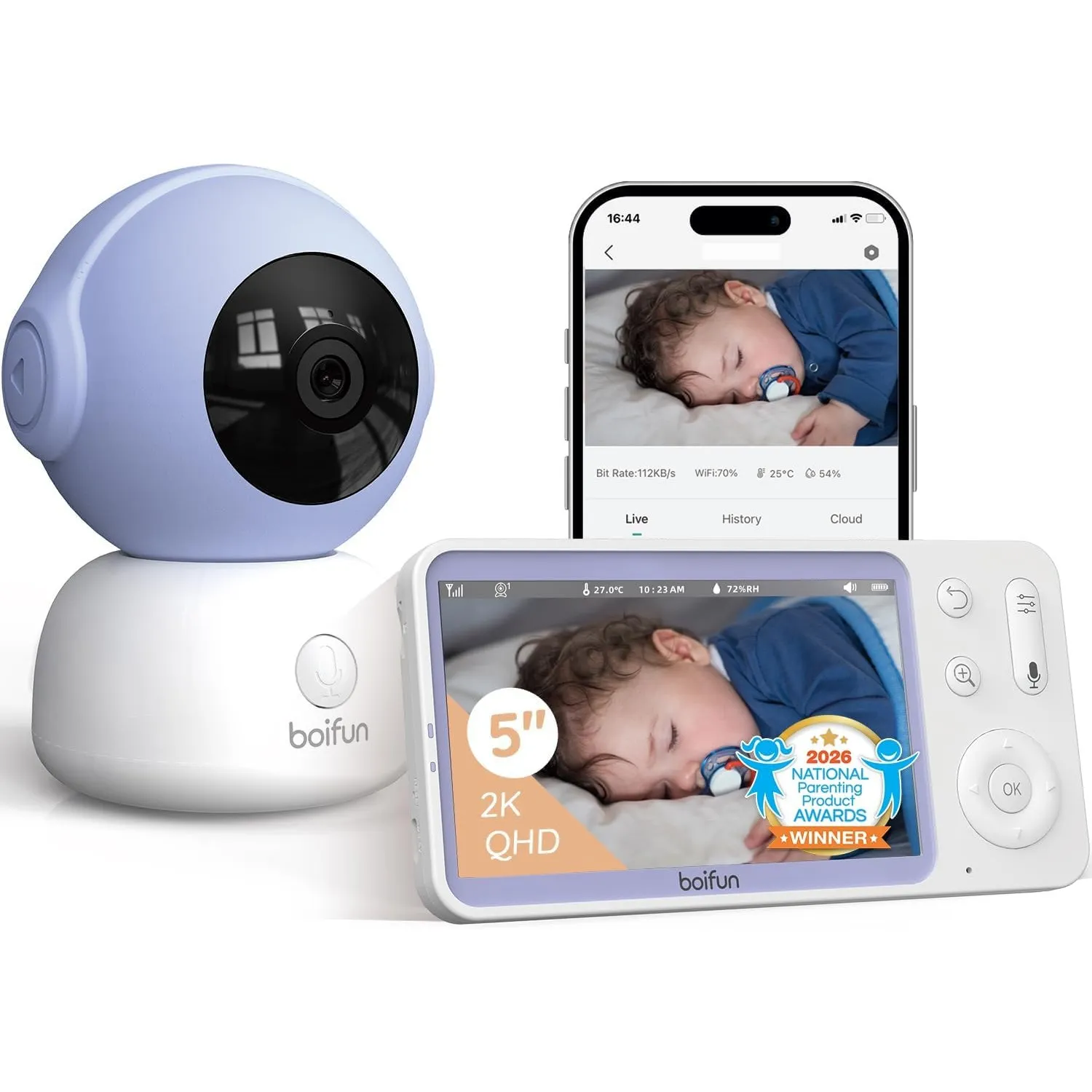 BOIFUN 2026 Babyphone mit Kamera WLAN, 5" 2K/3MP Baby Monitor mit App