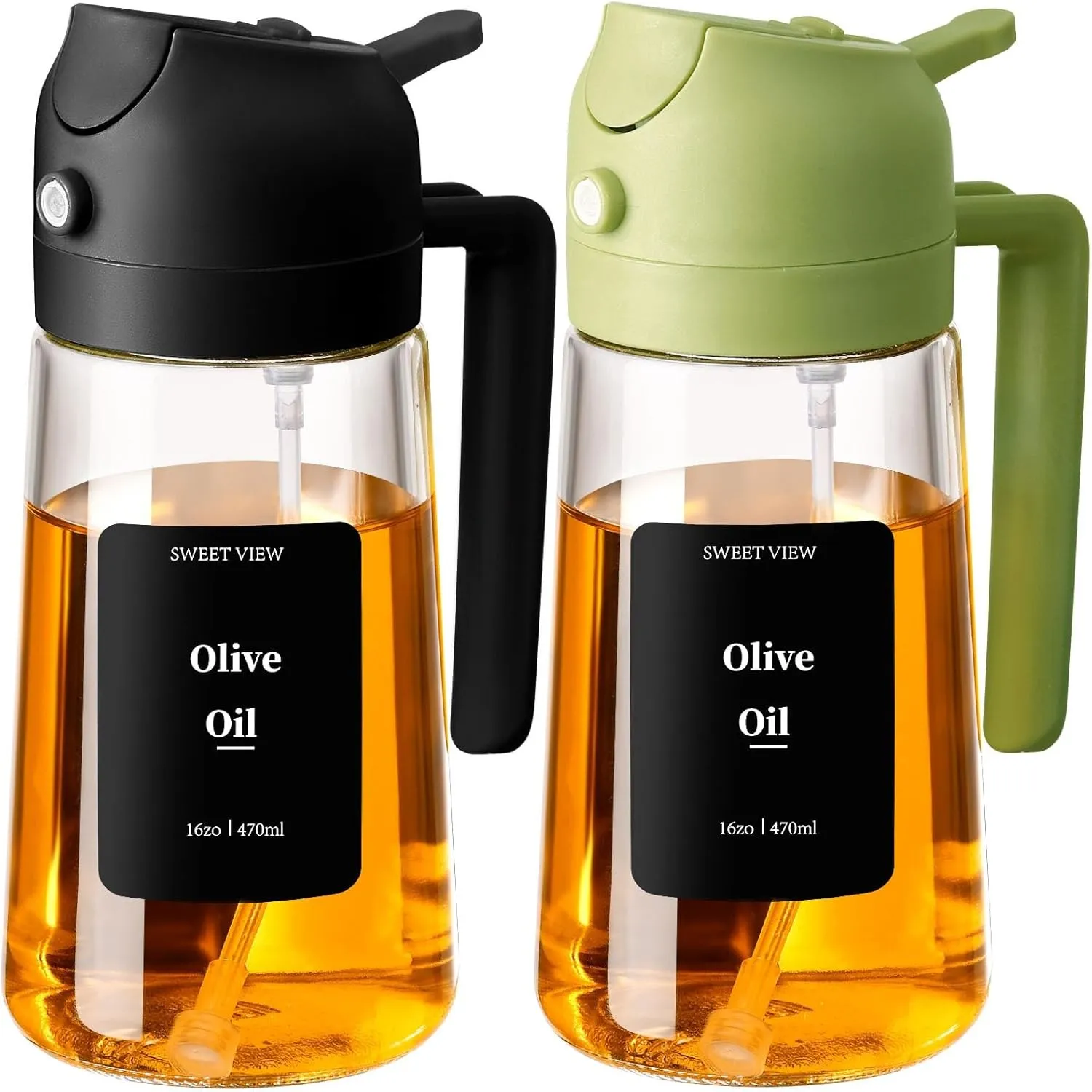 SWEET VIEW 2 in 1 Ölsprüher zum Kochen, 470ml Glasölflaschen/Olivenöl Sprühflasche für Salat, Grillen und Heißluftfritt…