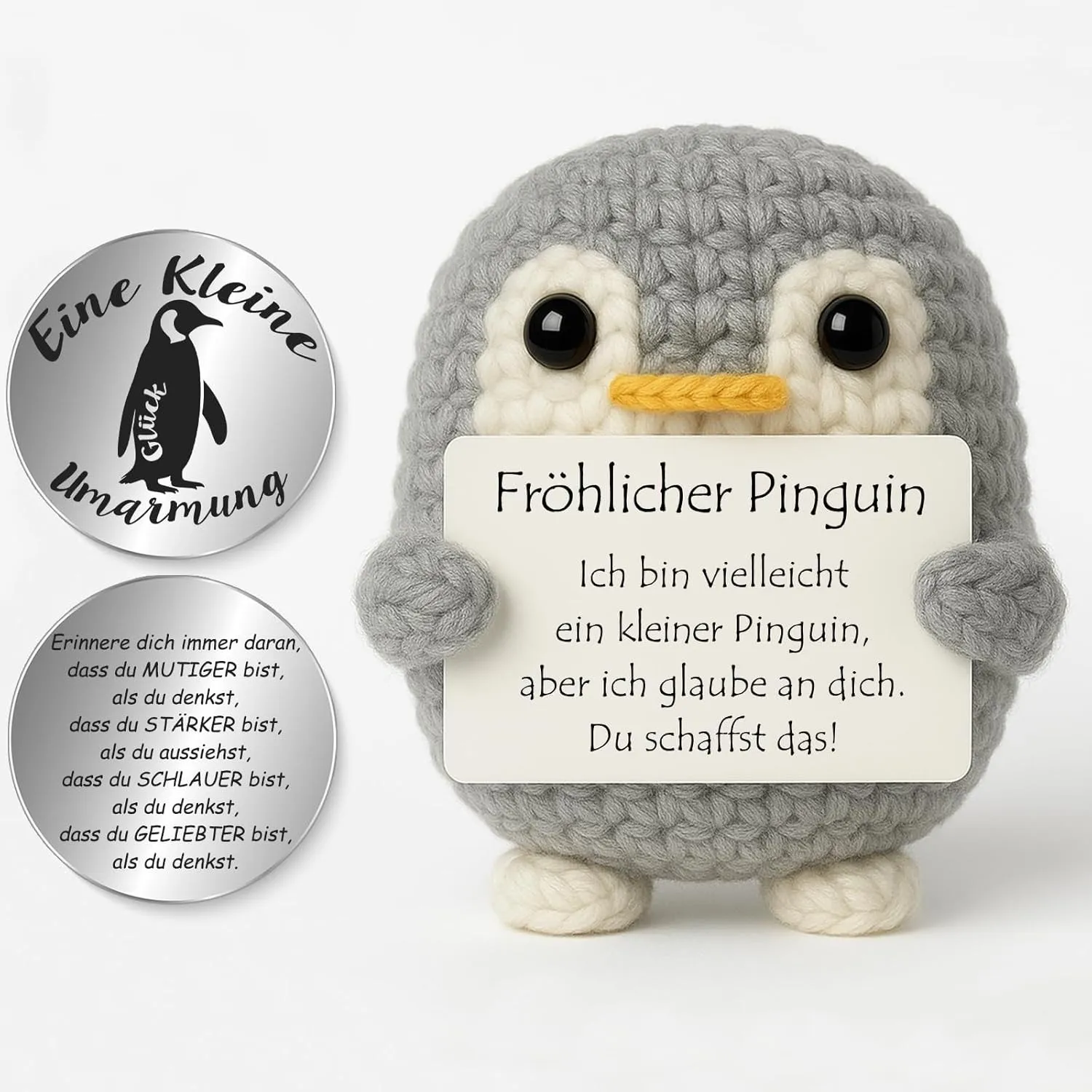 Tixlux Pocket Hug Fröhlicher Pinguin, Kreative Strickwolle Pinguin Figur und Kleine Umarmung Glücksbringer, Geschenke z…