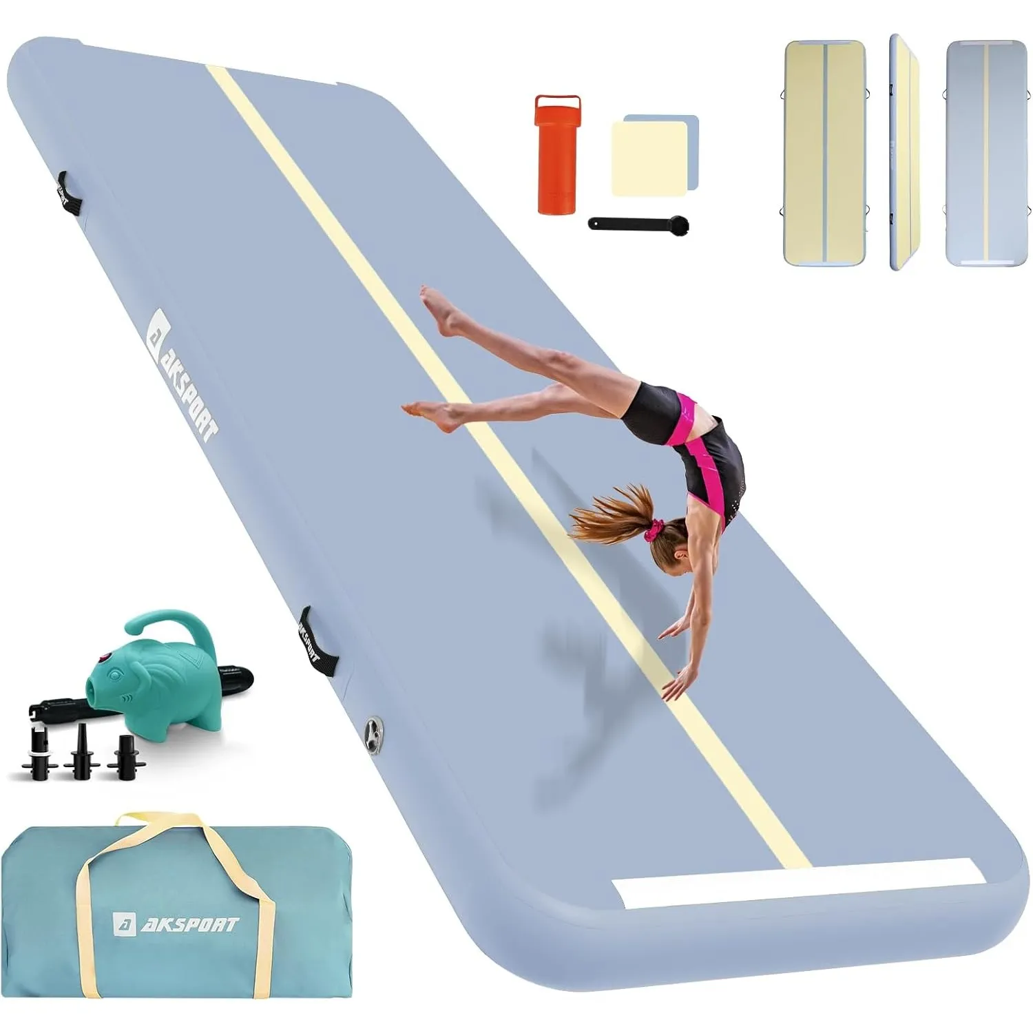 AKSPORT Air Matte Track Tumbling Matte,3/4/5/6m Aufblasbar Gymnastikmatte Turnmatte Tumbling Matten 10/20cm hoch mit Lu…