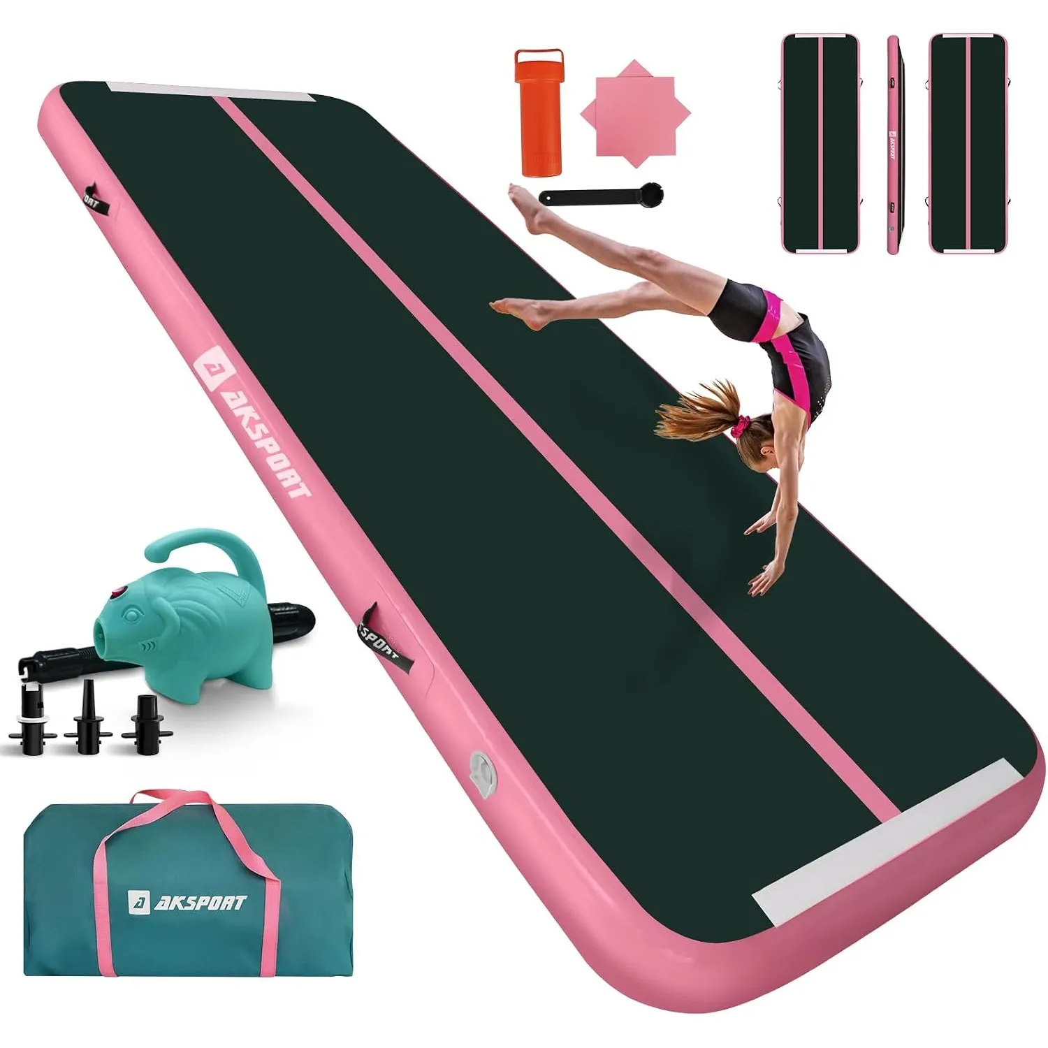 AKSPORT Air Matte Track Tumbling Matte,3/4/5/6m Aufblasbar Gymnastikmatte Turnmatte Tumbling Matten 10/20cm hoch mit Lu…