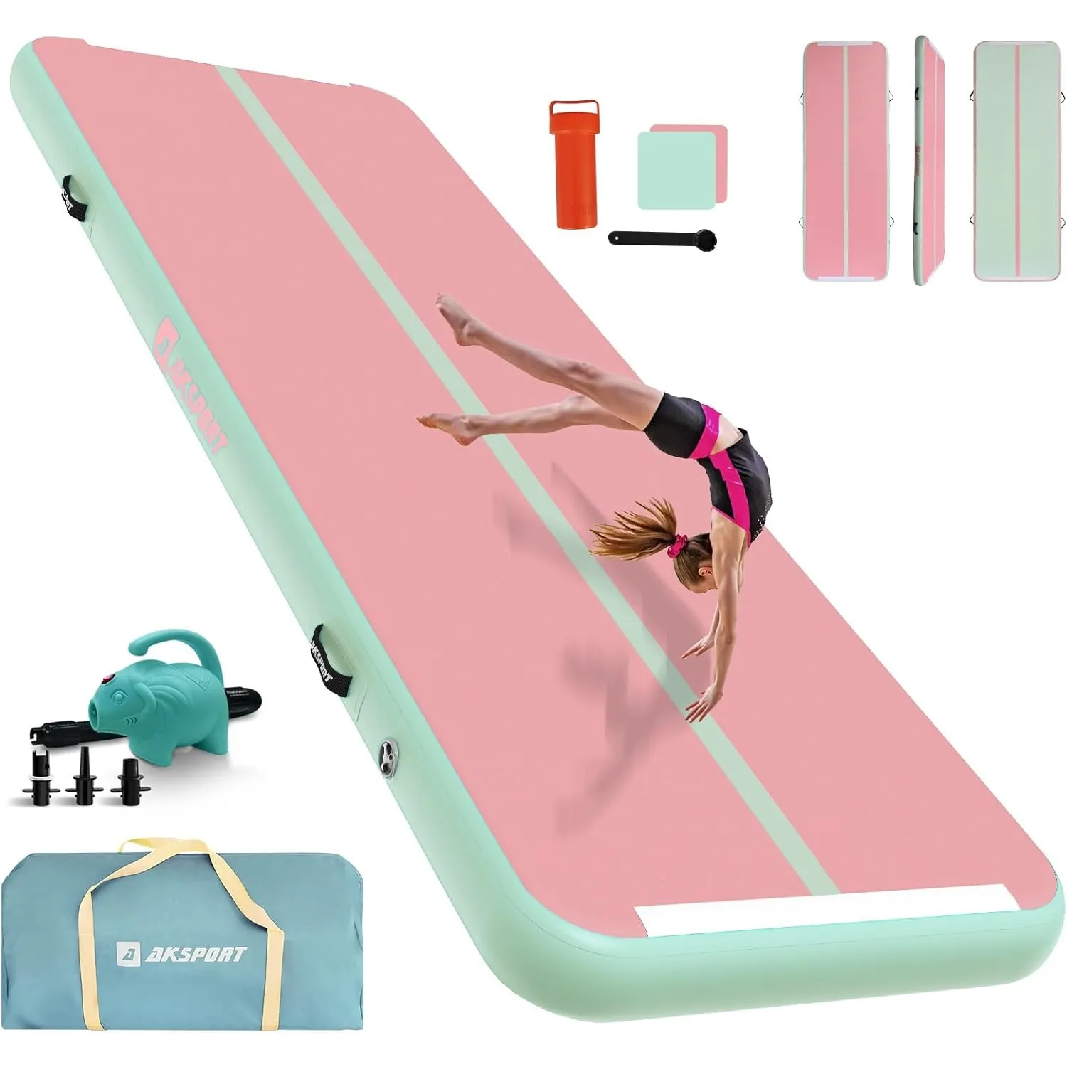 AKSPORT Air Matte Track Tumbling Matte,3/4/5/6m Aufblasbar Gymnastikmatte Turnmatte Tumbling Matten 10/20cm hoch mit Lu…