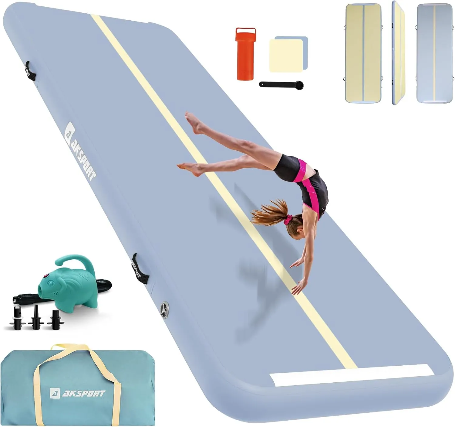 AKSPORT Air Matte Track Tumbling Matte,3/4/5/6m Aufblasbar Gymnastikmatte Turnmatte Tumbling Matten 10/20cm hoch mit Lu…