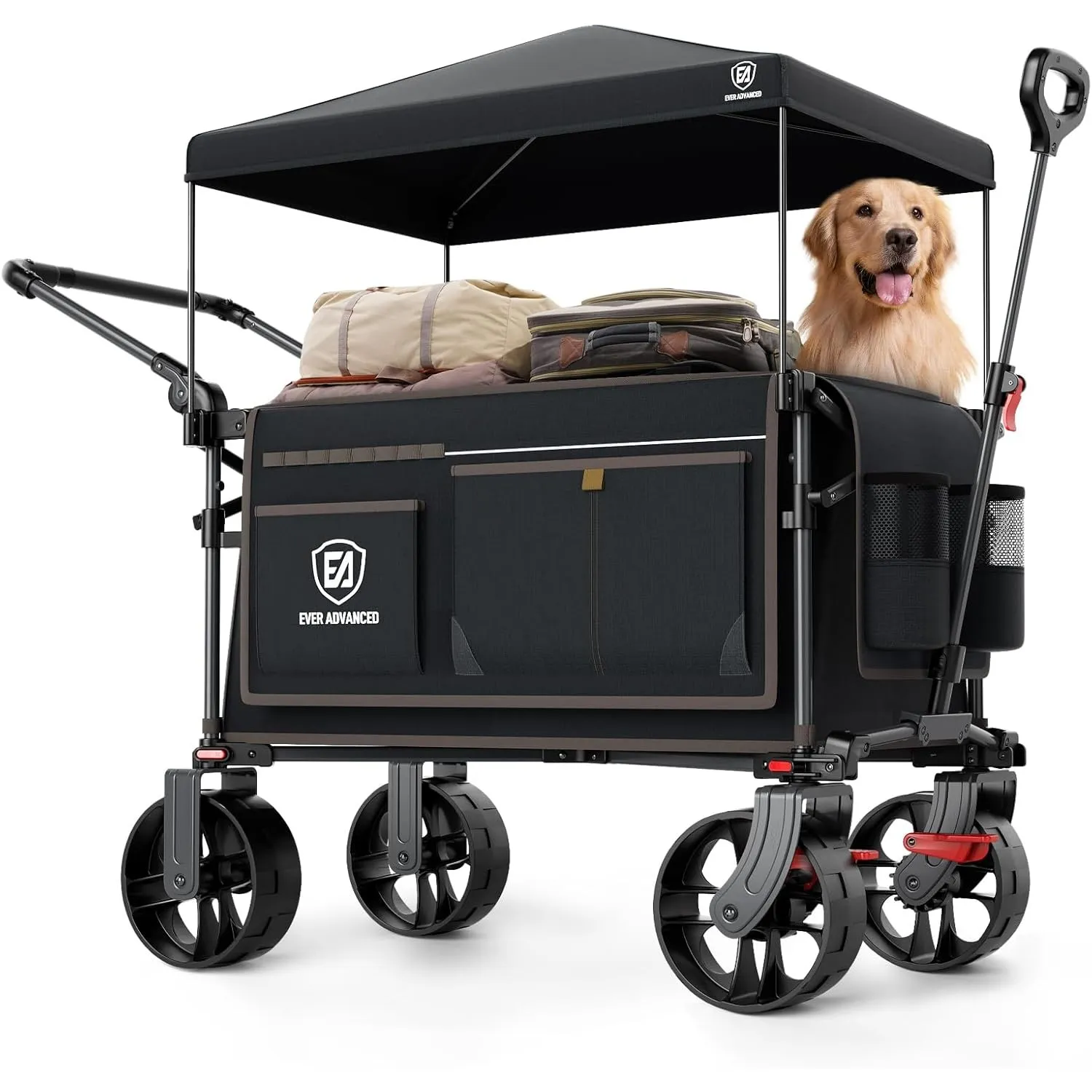 EVER ADVANCED XXL Bollerwagen faltbar 225L bis 150kg mit Bremse Dach Handwagen schieben&ziehen klappbar Strandwagen 20 …