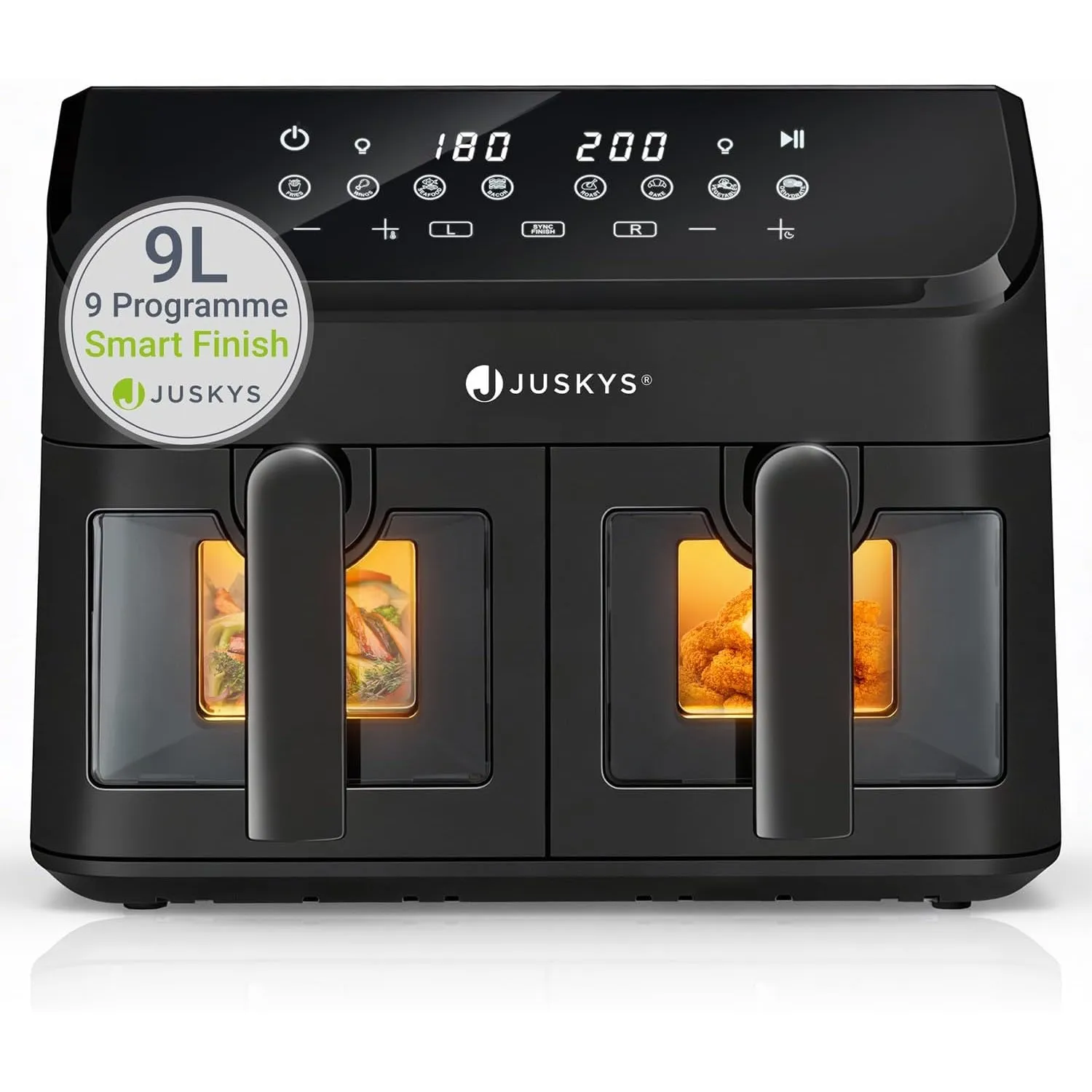 Juskys Airfryer 9 L Heißluftfritteuse mit 2 Kammern, 9 Programme