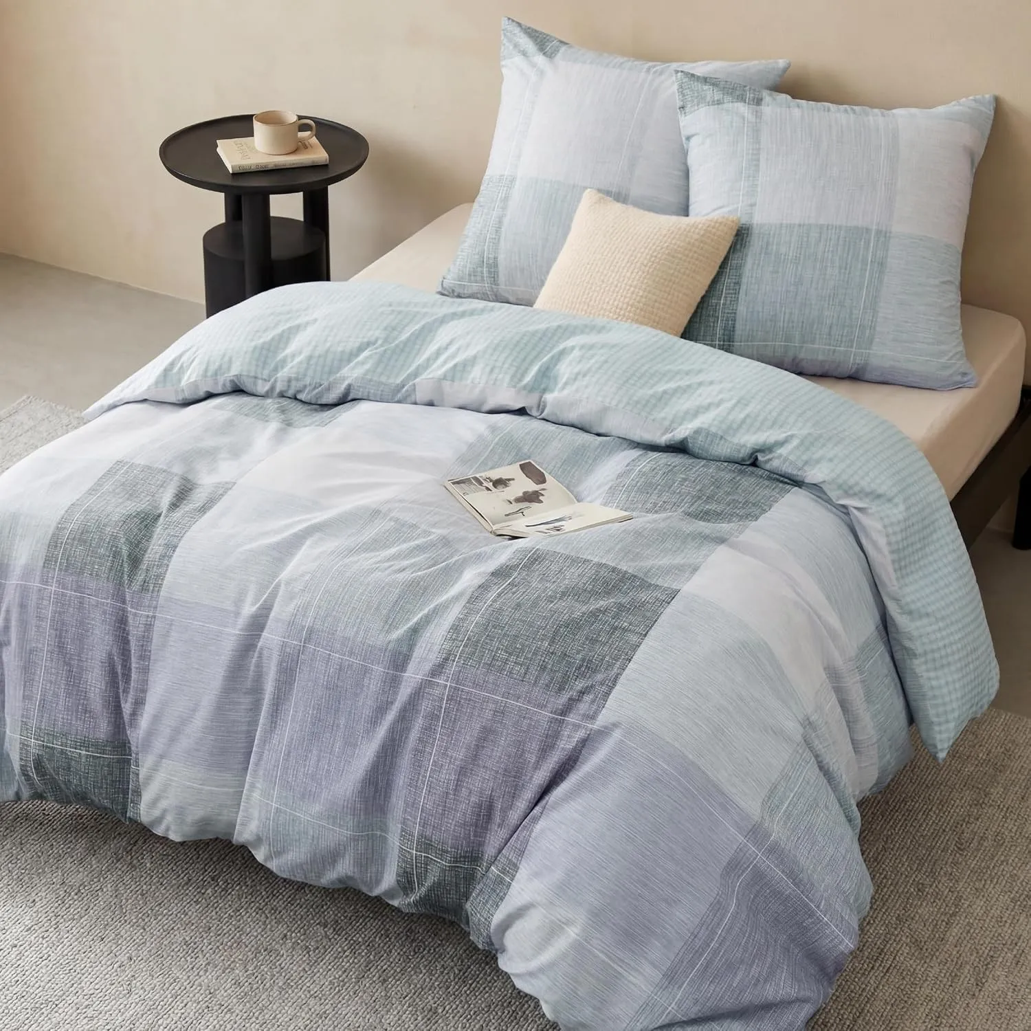 BEDSURE Bettwäsche 155x220 3teilig - Blau Violett Plaid, 2x80x80 Kissen | Mikrofaser Bettwäsche-Sets Wendebettwäsche, O…