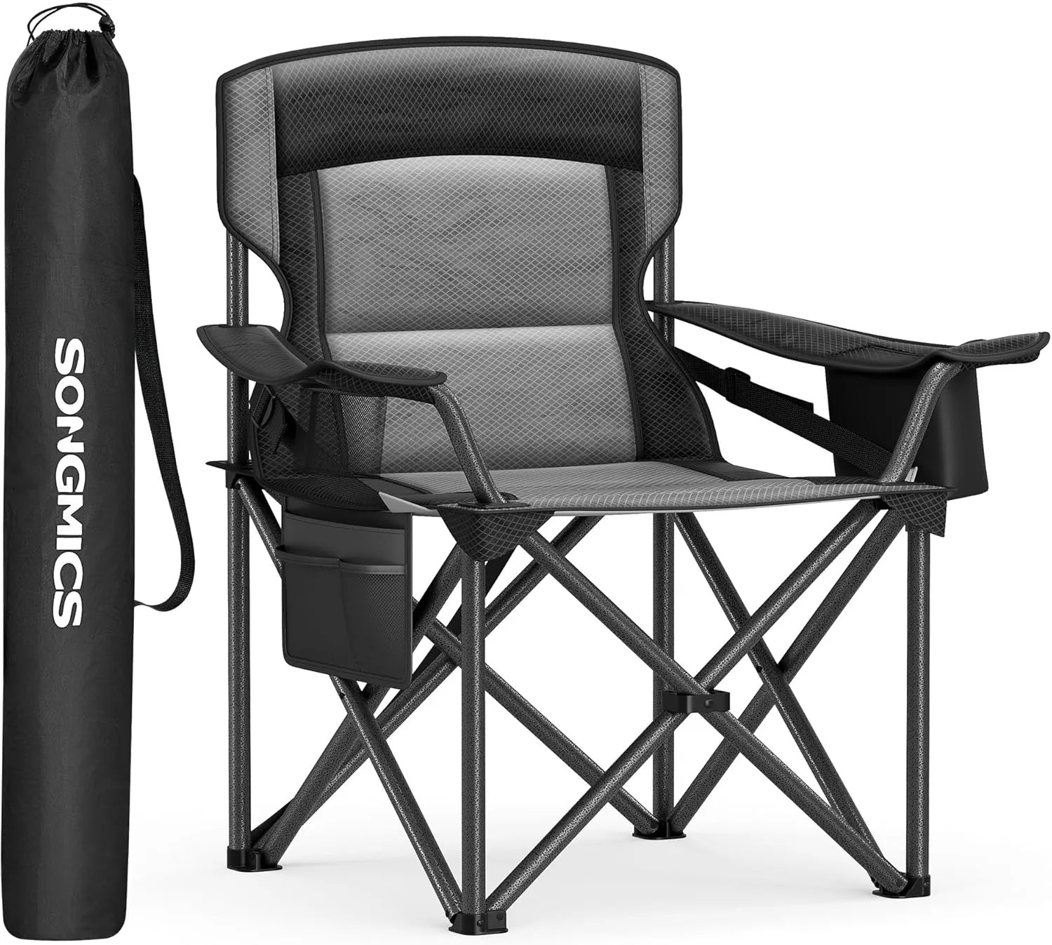 SONGMICS Camping Chair, Folding Chair with Cup Holder, Fishing Chair, Foam Padding, Foldable, 205 kg Load Capacity, Out…