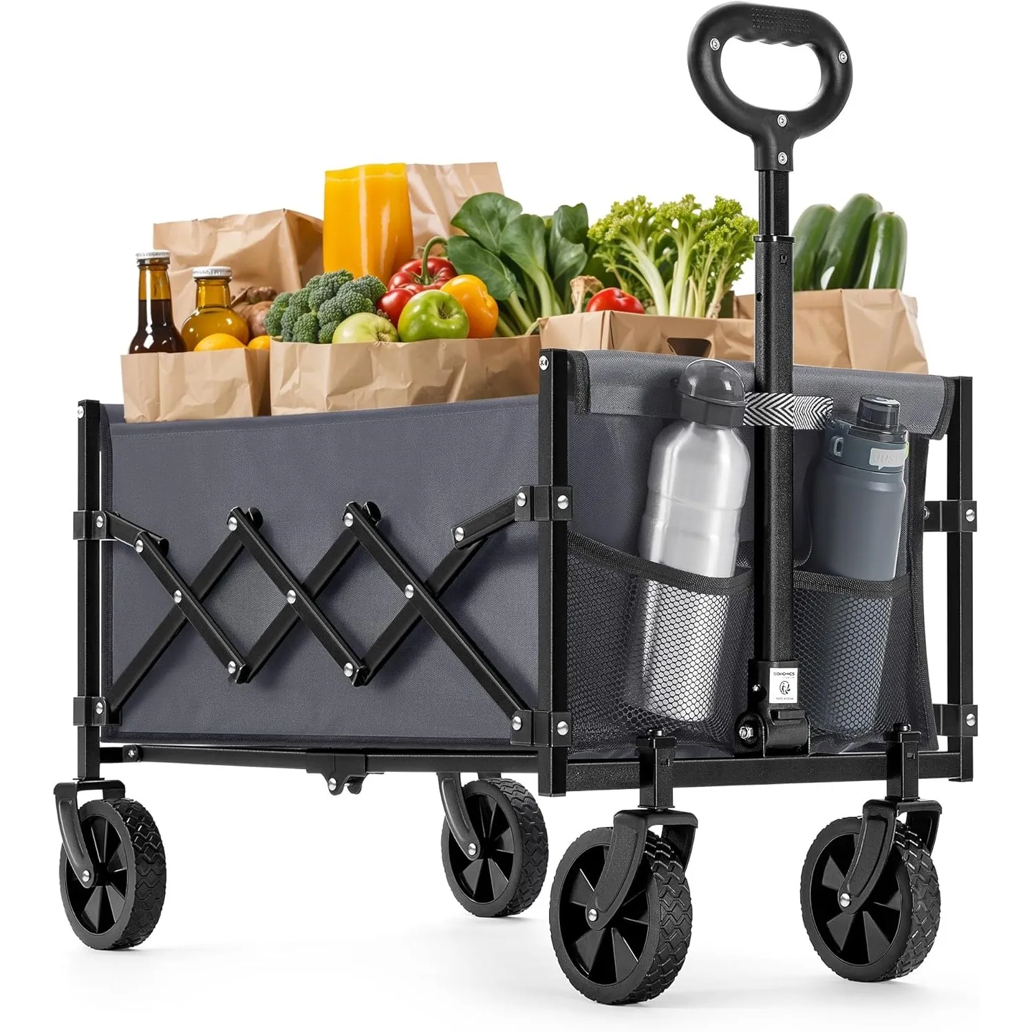 SONGMICS Kleiner Handwagen faltbar, Gartenwagen, kompakt, mit Griff, mit 4 verstärkten Rollen, Davon 2 Universalräder, …