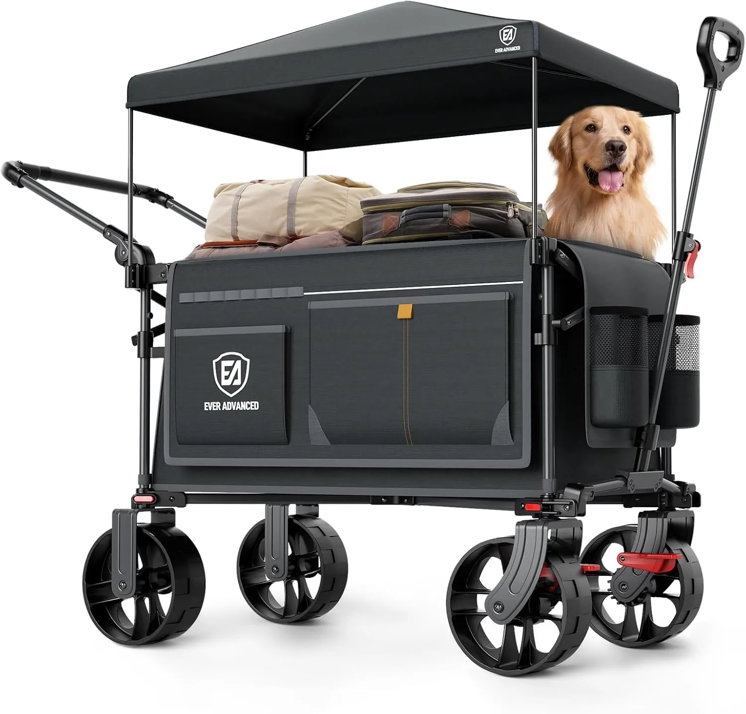 EVER ADVANCED XXL Bollerwagen faltbar 225L bis 150kg mit Bremse Dach Handwagen schieben&ziehen klappbar Strandwagen 20 …