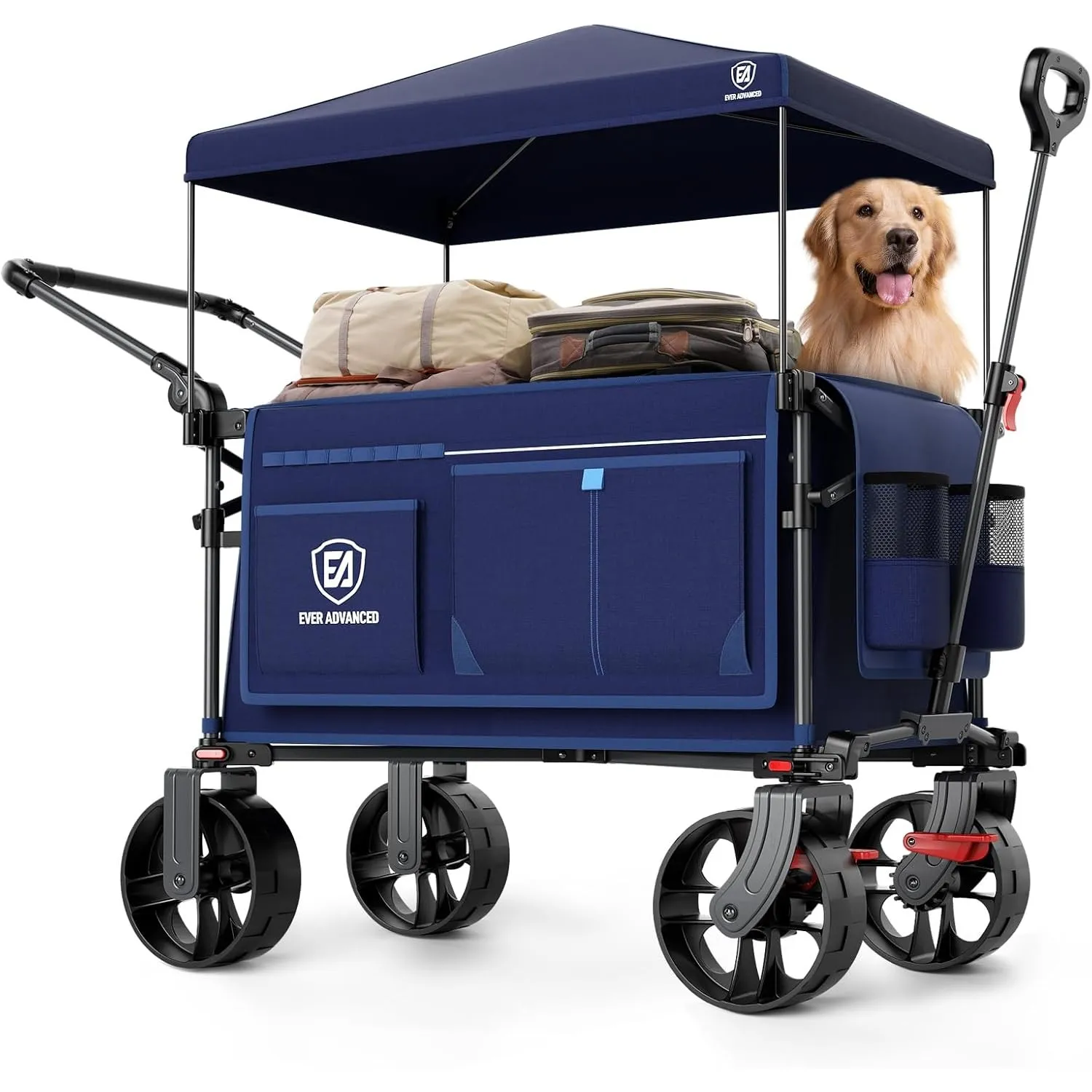 EVER ADVANCED XXL Bollerwagen faltbar 225L bis 150kg mit Bremse Dach Handwagen schieben&ziehen klappbar Strandwagen 20 …