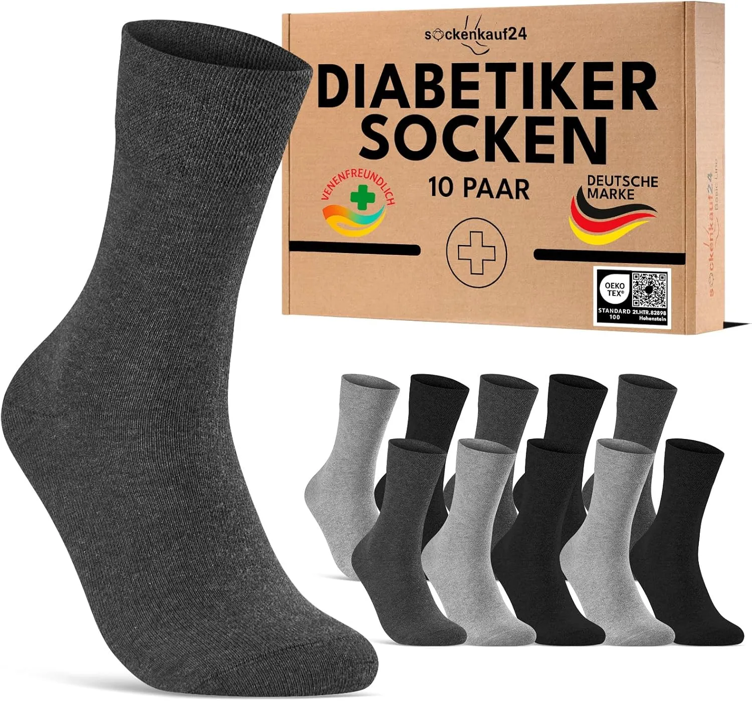 sockenkauf24 10 Paar Diabetikersocken für Herren & Damen ohne Gummibund & ohne Naht aus Baumwolle Diabetiker Socken mit…