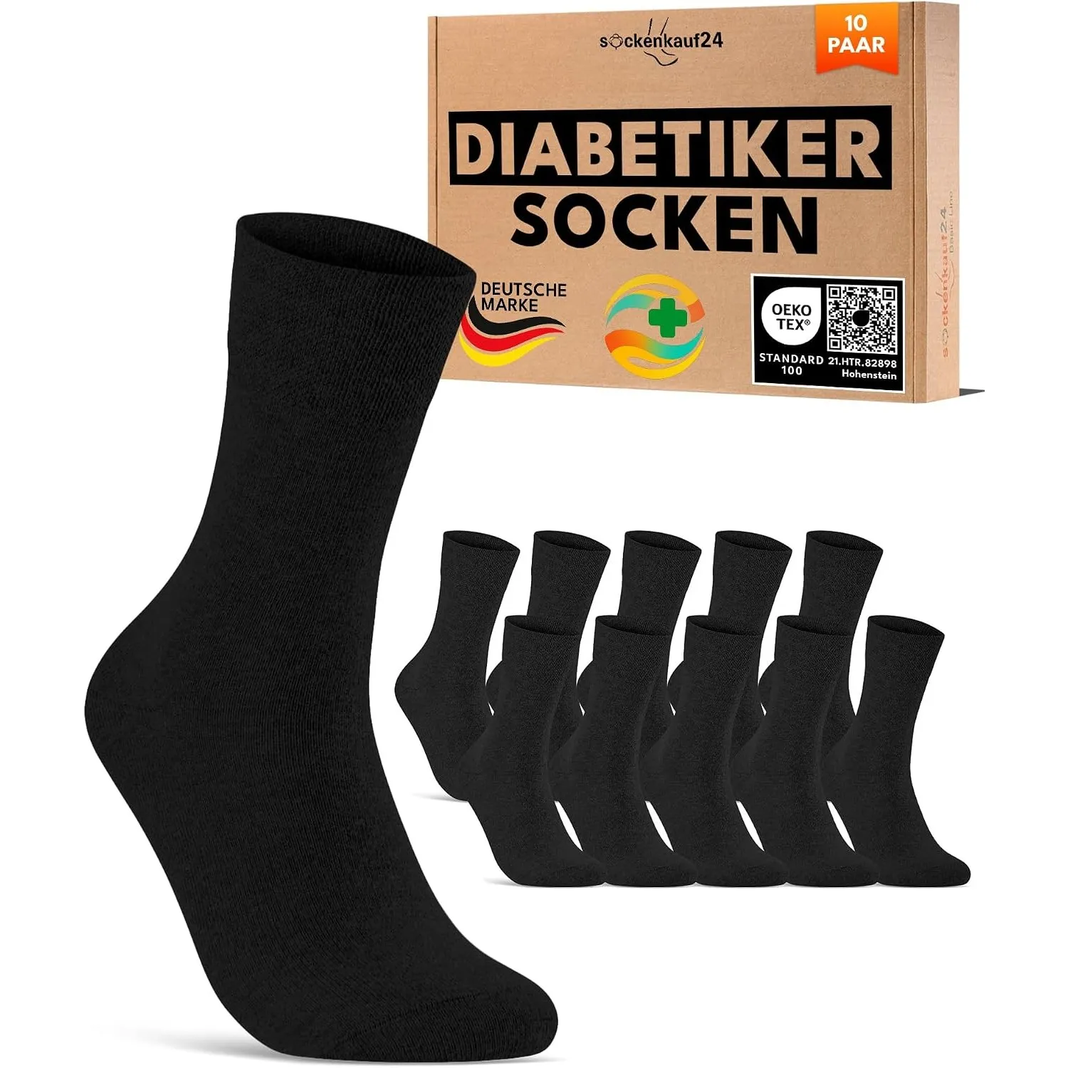 sockenkauf24 10 Paar Diabetikersocken für Herren & Damen ohne Gummibund & ohne Naht aus Baumwolle Diabetiker Socken mit…