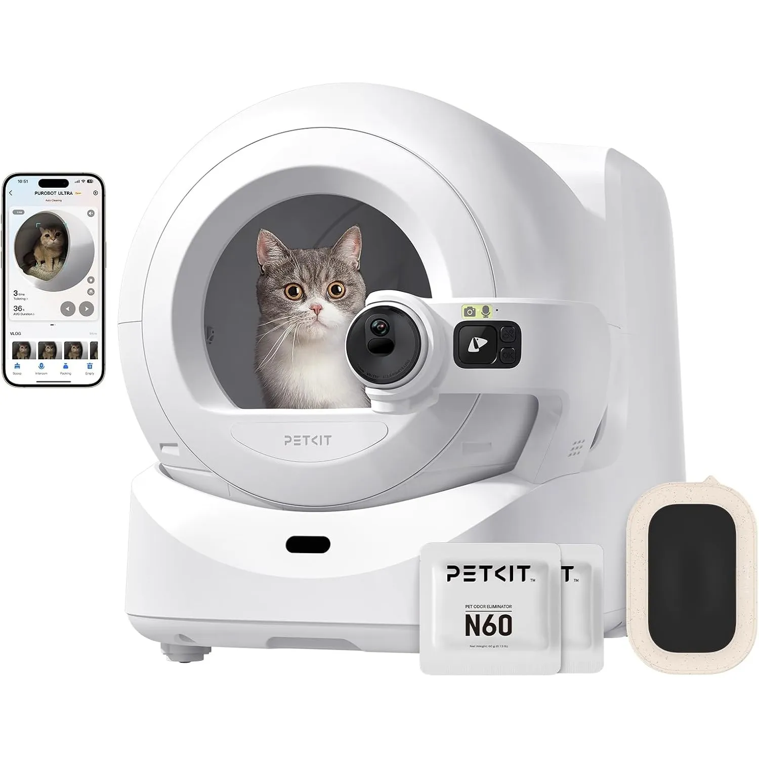 PETKIT Purobot Ultra Selbstreinigende Katzentoilette, Katzenklo Selbstreinigend mit 1080P HD-Kamera,Intelligente Reinig…