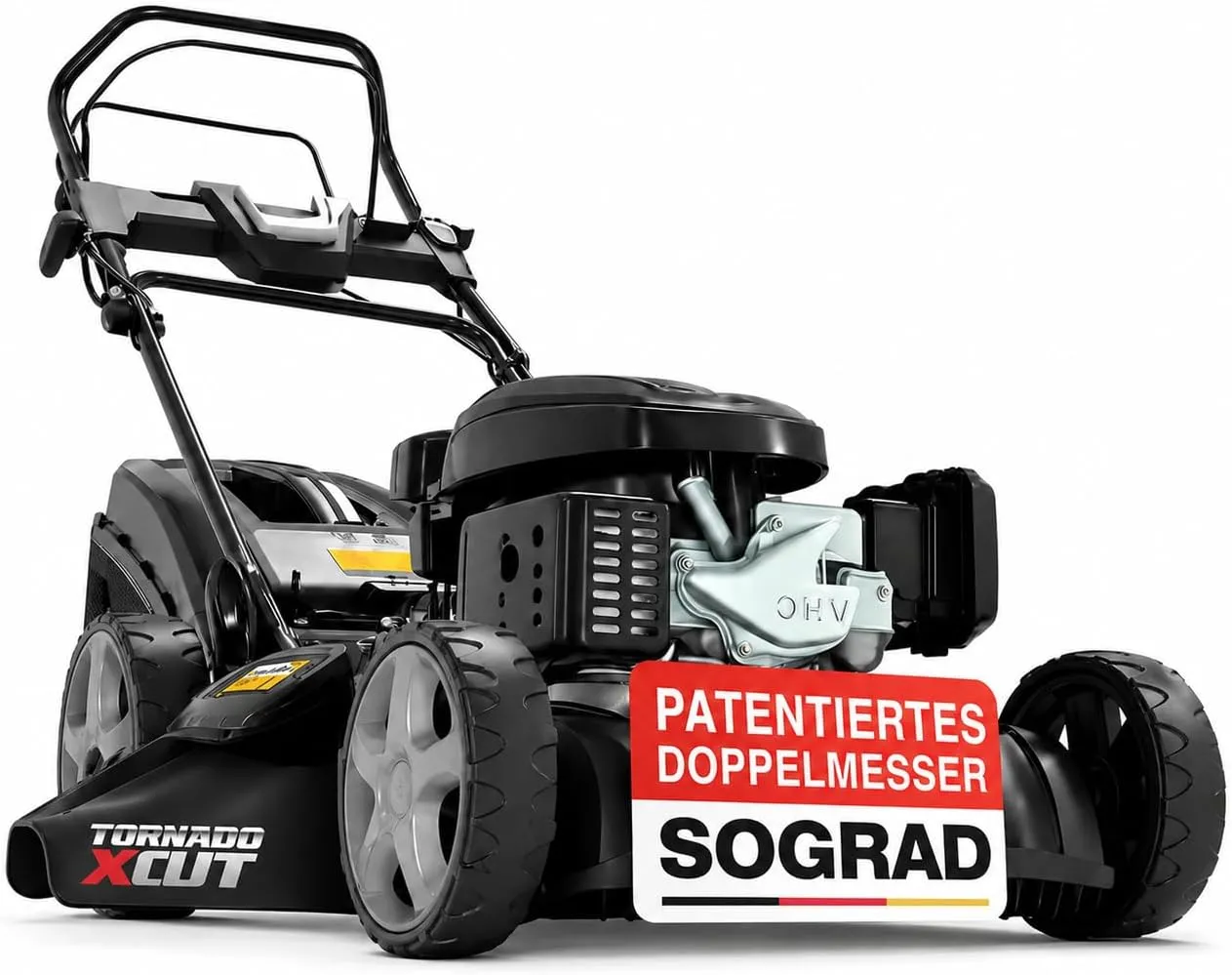 ONBEST Petrol Lawnmower 5-in-1 - Strong 6.5 HP, 4 Blade Cutting System & Sograd - 4 Stroke Engine - 196 cm³ Engine - E-…
