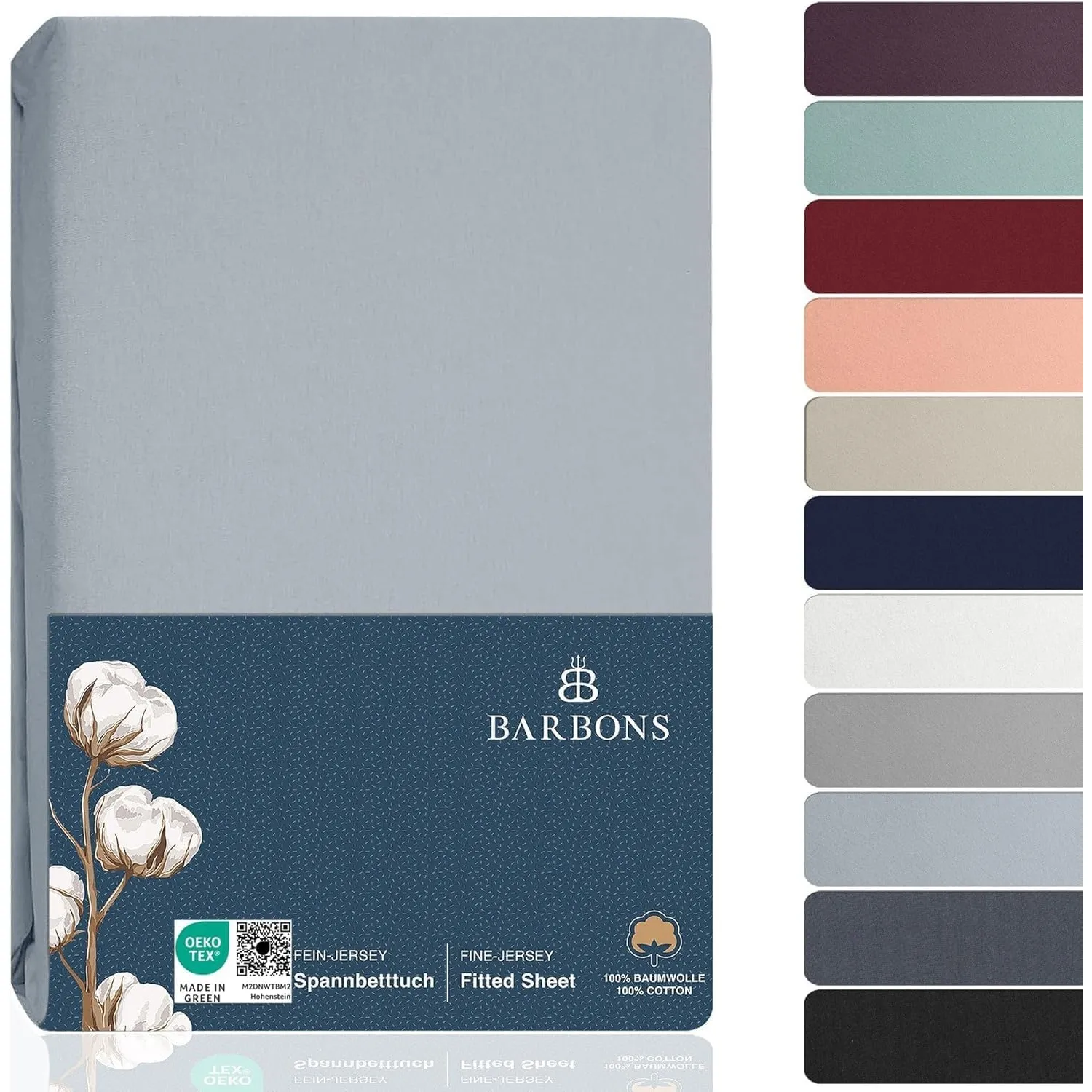 BARBONS Spannbettlaken 200x200-100% Baumwolle Bettbezug Hellblau