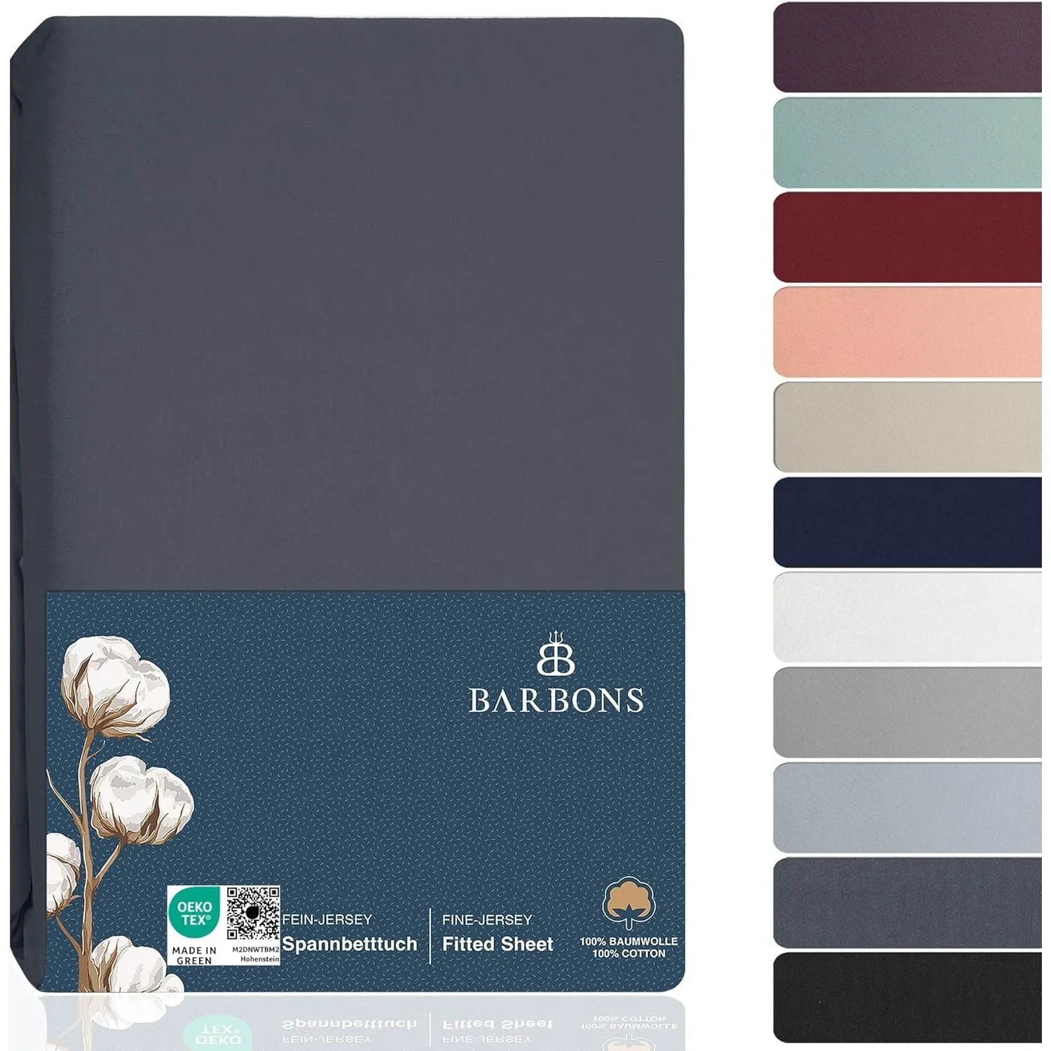 BARBONS Spannbettlaken 120x200cm - 100% Baumwolle Spannbetttuch Dunkelgrau