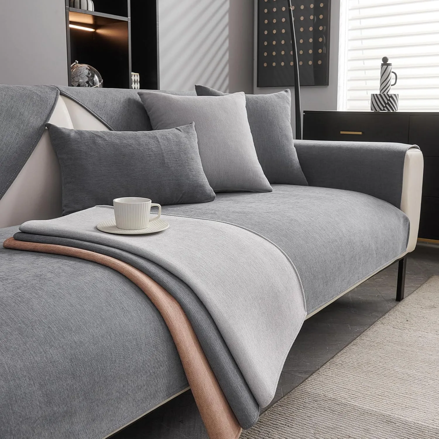 Sofa Cover Soft Chenille Sofa Cover: Dog Cat Sofa Protector Non-Slip Vintage Couch Cover for U Shape L Shape Sectional …