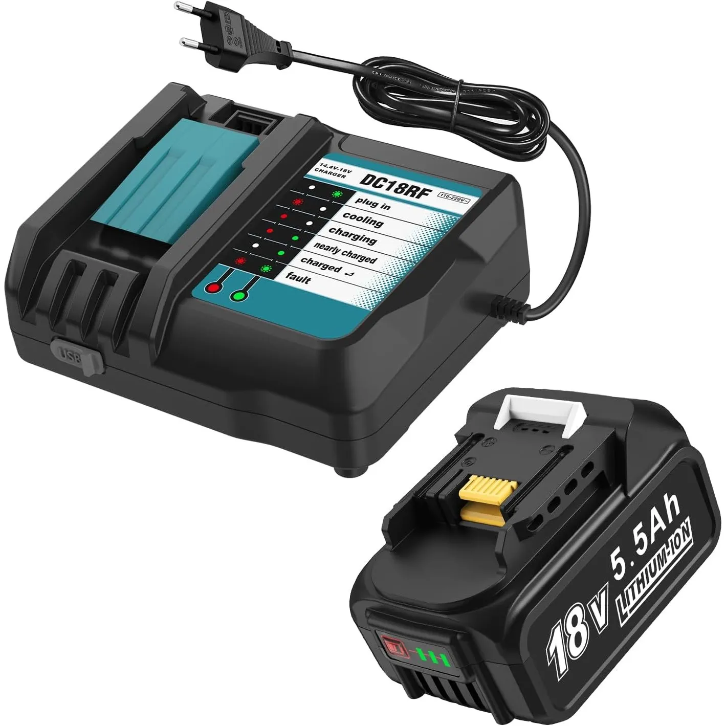 DC18RF Ladegerät-Set mit 18V 5.0Ah Akku für Makita BL1860B BL1860 BL1850 BL1840 mit LED-Ladeanzeige