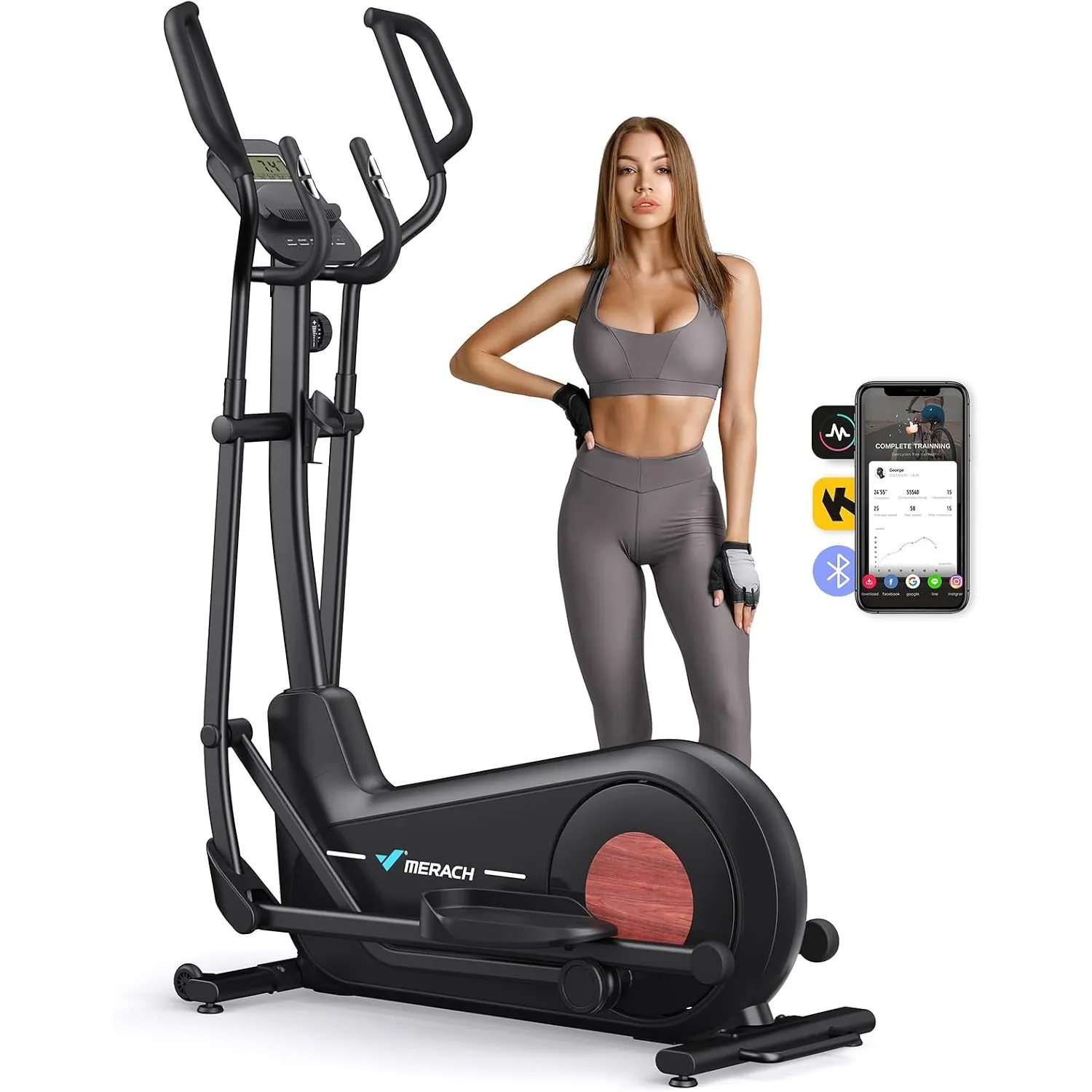 MERACH Crosstrainer für Zuhause mit 47 cm Schrittlänge, Ultraleise Ellipsentrainer mit Magnetwiderstand, 8-16 Widerstan…