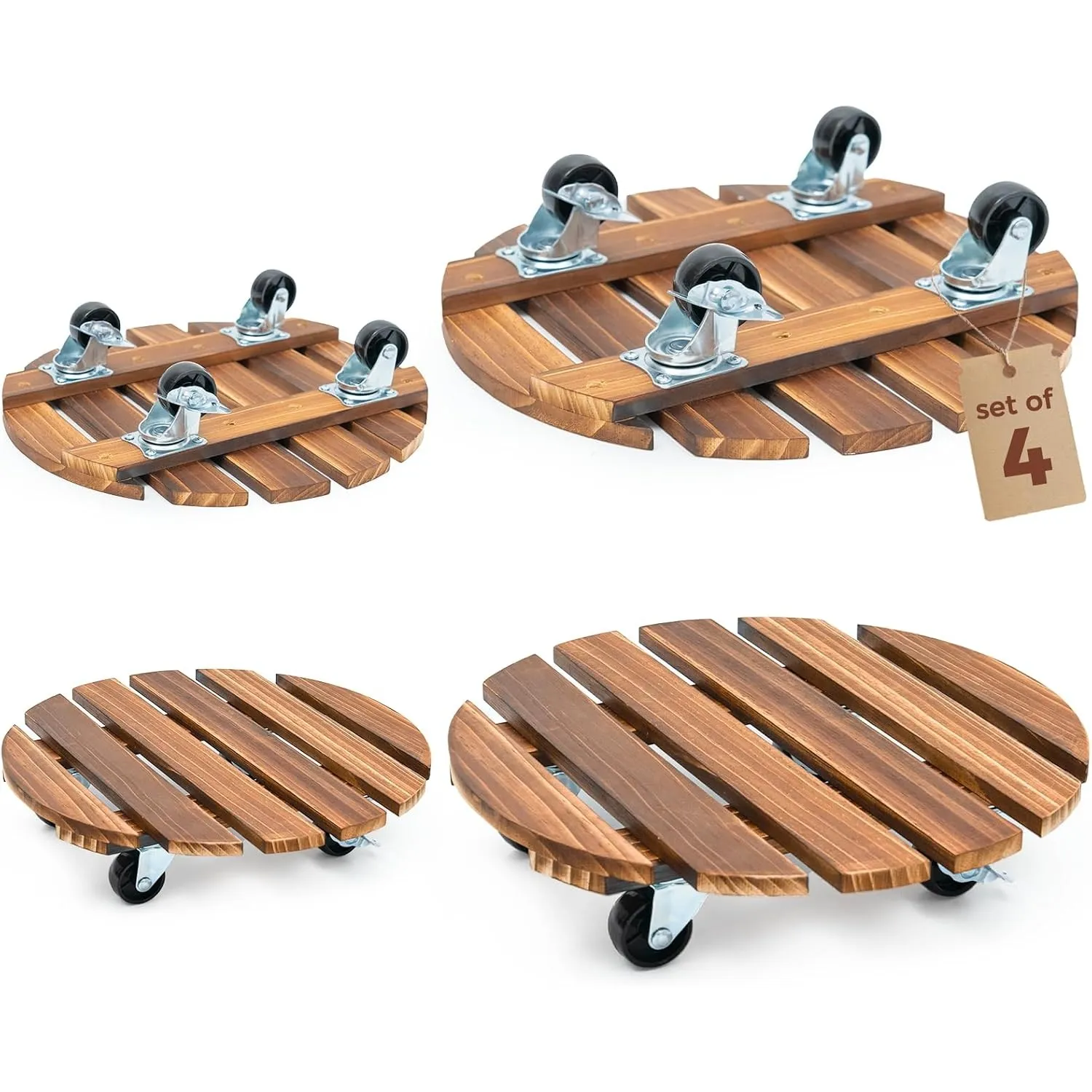 Bamworld Pflanzenroller 4er Set, rund 30,5 cm, belastbar bis 130 kg, mit feststellbaren Rollen, wetterfest, ideal für s…