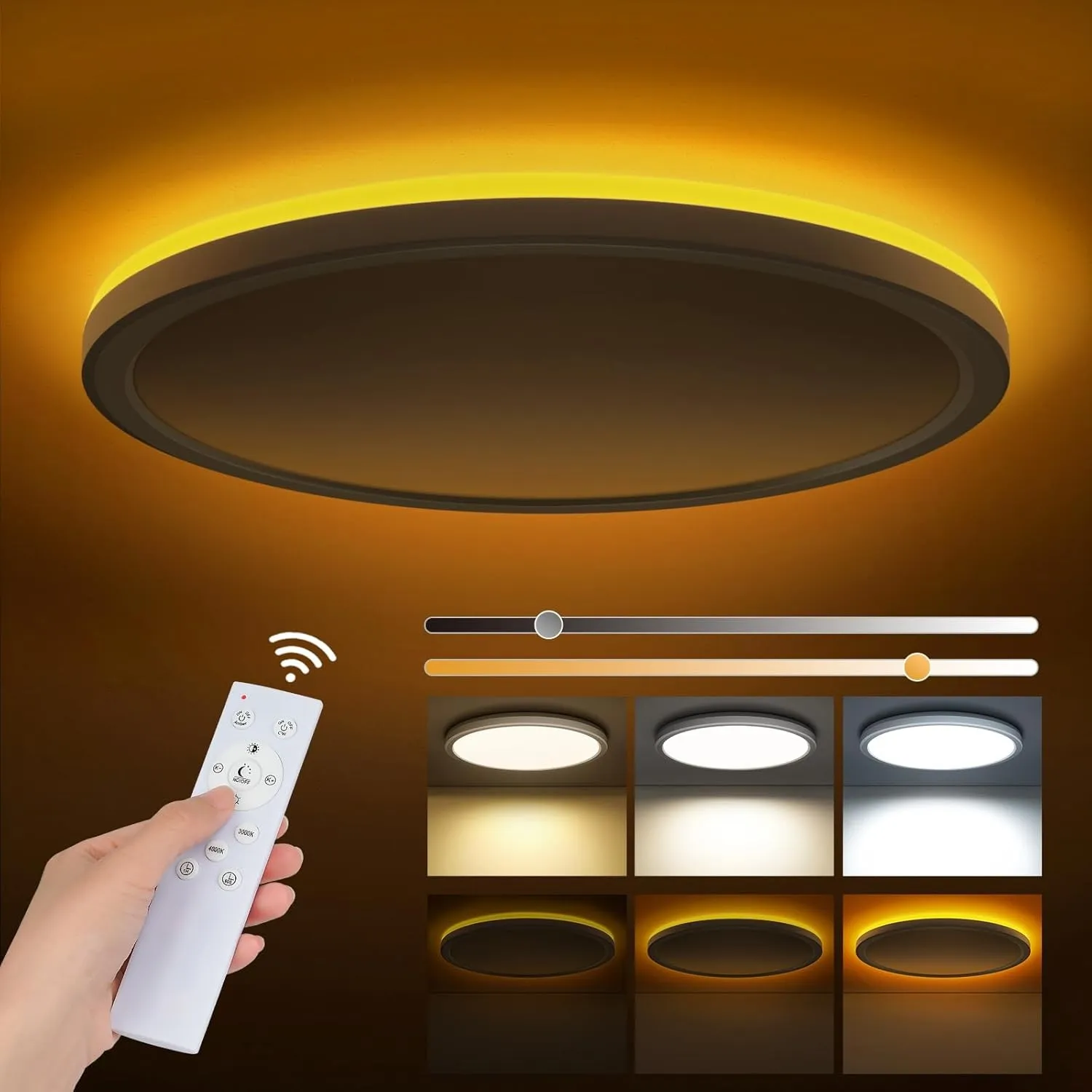 LED Deckenleuchte Dimmbar 24W 2800LM Deckenlampe mit Fernbedienung | 1800K Dimmbar Nachtlicht,3000K-6500K Schlafzimmer …