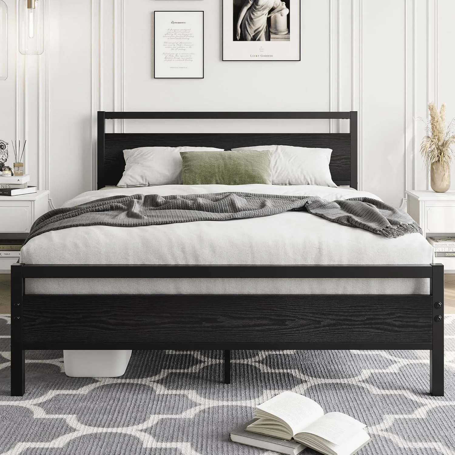 HOJINLINERO Bett 120 x 200 Bettgestell Doppelbett mit Lattenrost Schwarz