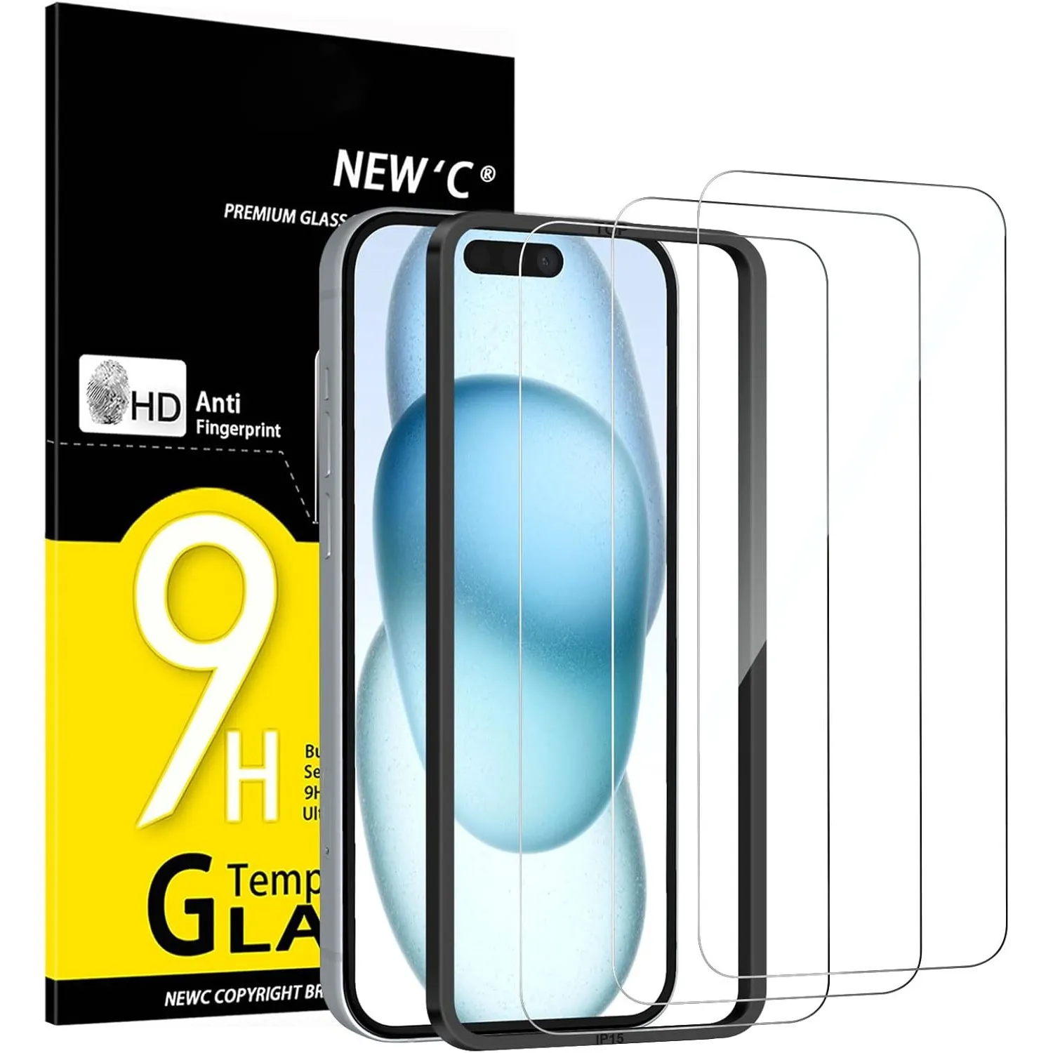NEW'C Schutzfolie für iPhone 16/15 für Panzerglas mit Montagehilfe