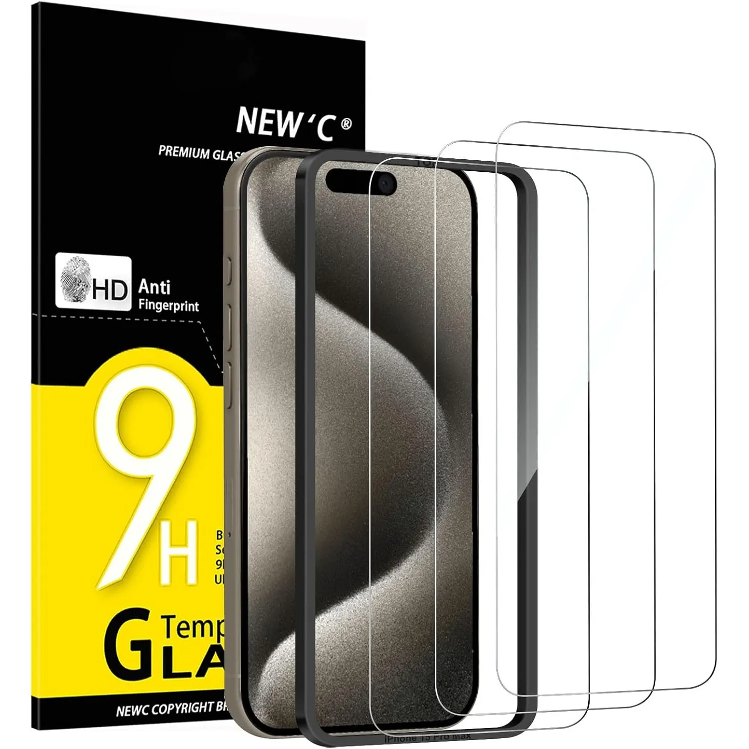 NEW'C Schutzfolie für iPhone 15 Pro Max für Panzerglas mit Montagehilfe