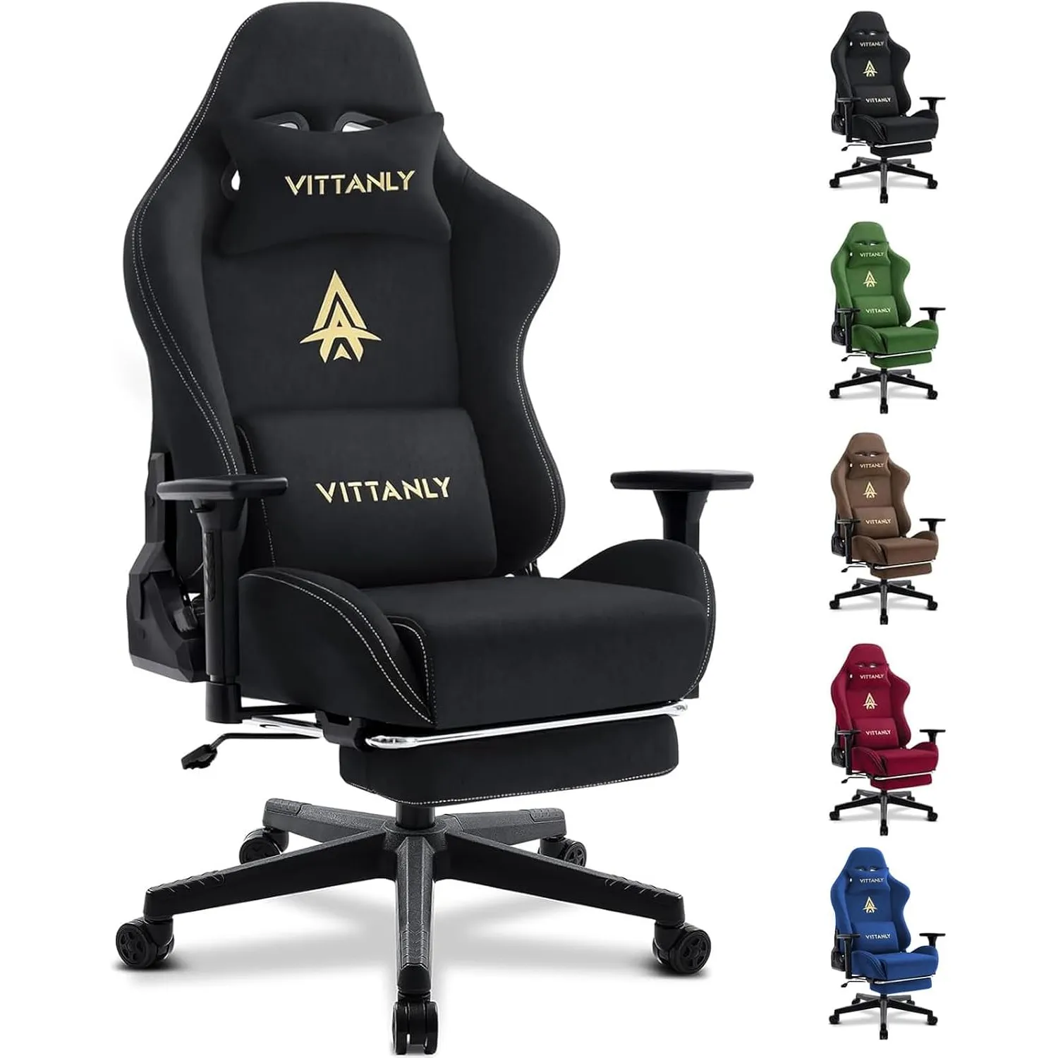 Vittanly Luxuriöser Wildlederimitat Gaming Stuhl, Bürostuhl, Schwarz