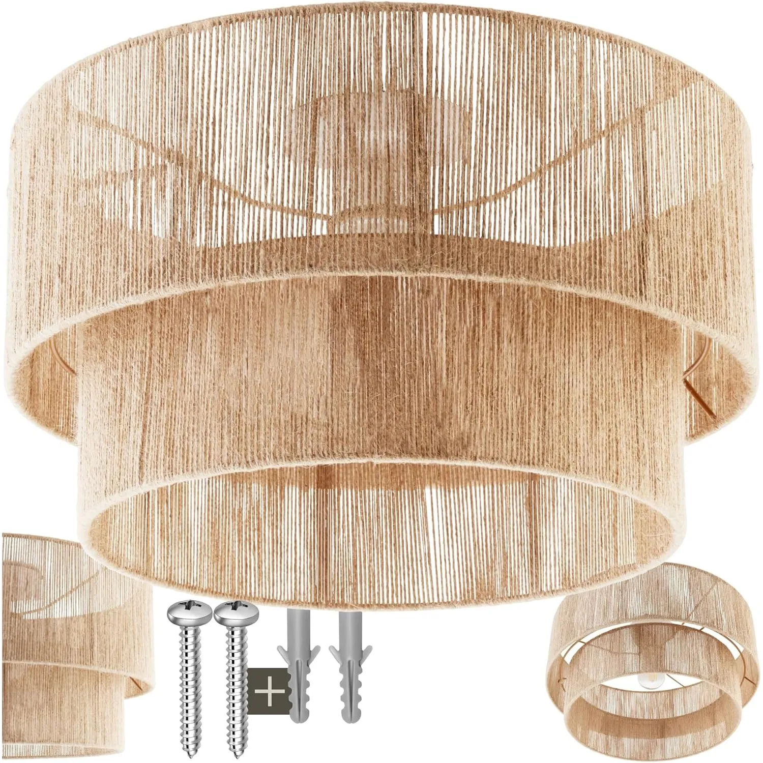 tectake® Lampe, Deckenlampe, Deckenleuchte aus Jute Geflecht, Hängelampe, Boho Ambientebeleuchtung für Schlafzimmer, al…