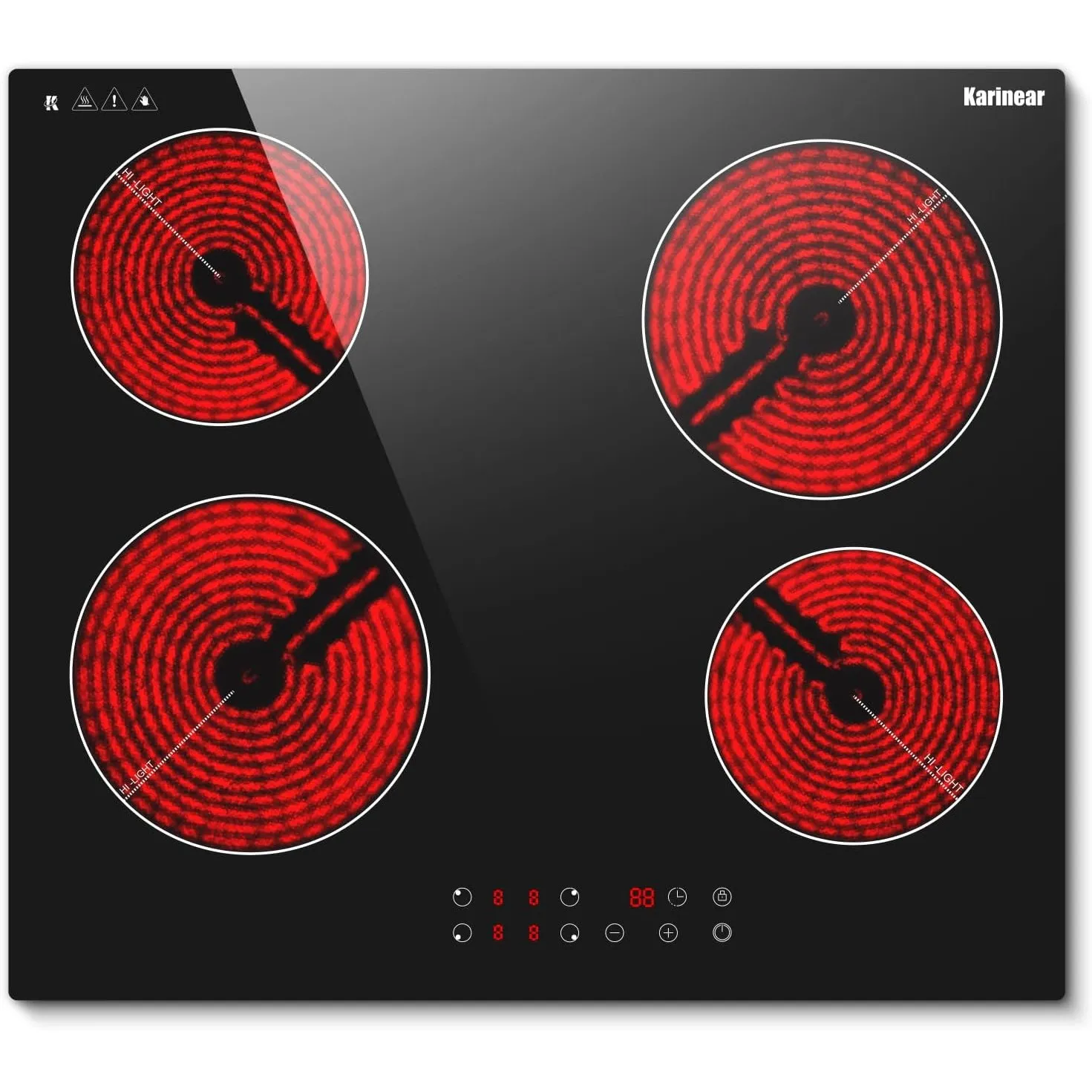 Karinear Glaskeramikkochfeld 4 Platten 6000W, Kochfeld Autark 60 cm, Glaskeramikkochfeld Touch-Steuerung, Herdplatte 4 …