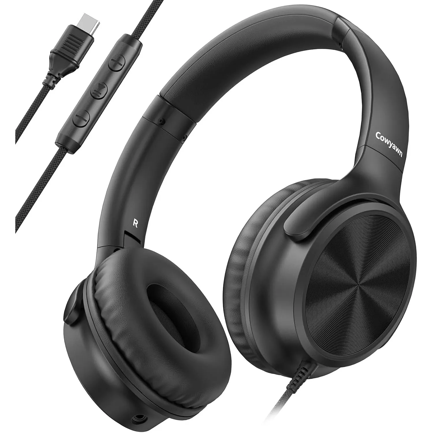 Cowyawn USB-C-Kopfhörer kabelgebunden, Over-Ear-Kopfhörer mit Mikrofon, Lautstärkeregler, HD-Stereo-Sound, faltbare,lei…
