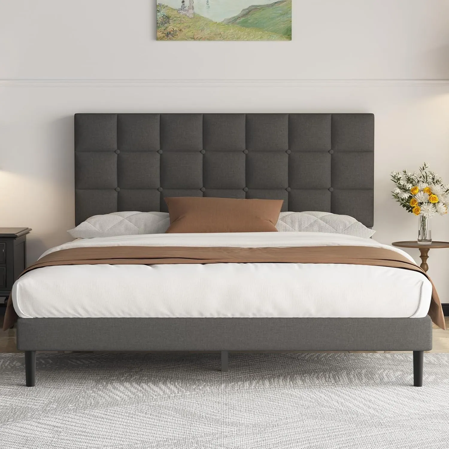 Yocreat Polsterbett 140x200cm Doppelbett, Einfache Montage, Bett 140x200